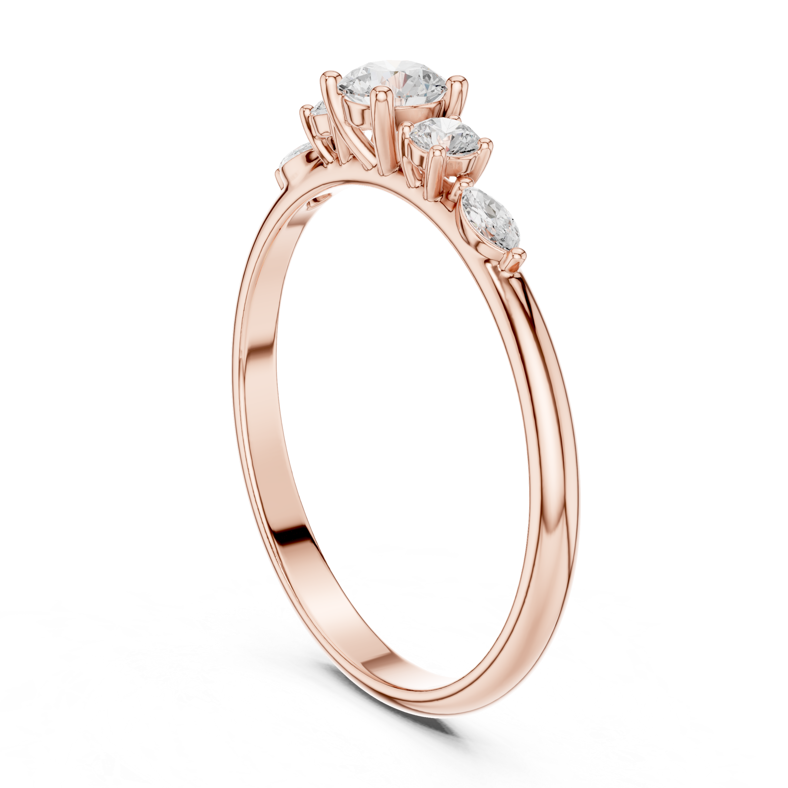 Round Diamond Engagement Ring with Marquise Side Stones – Classic Five Stone Promise Ring