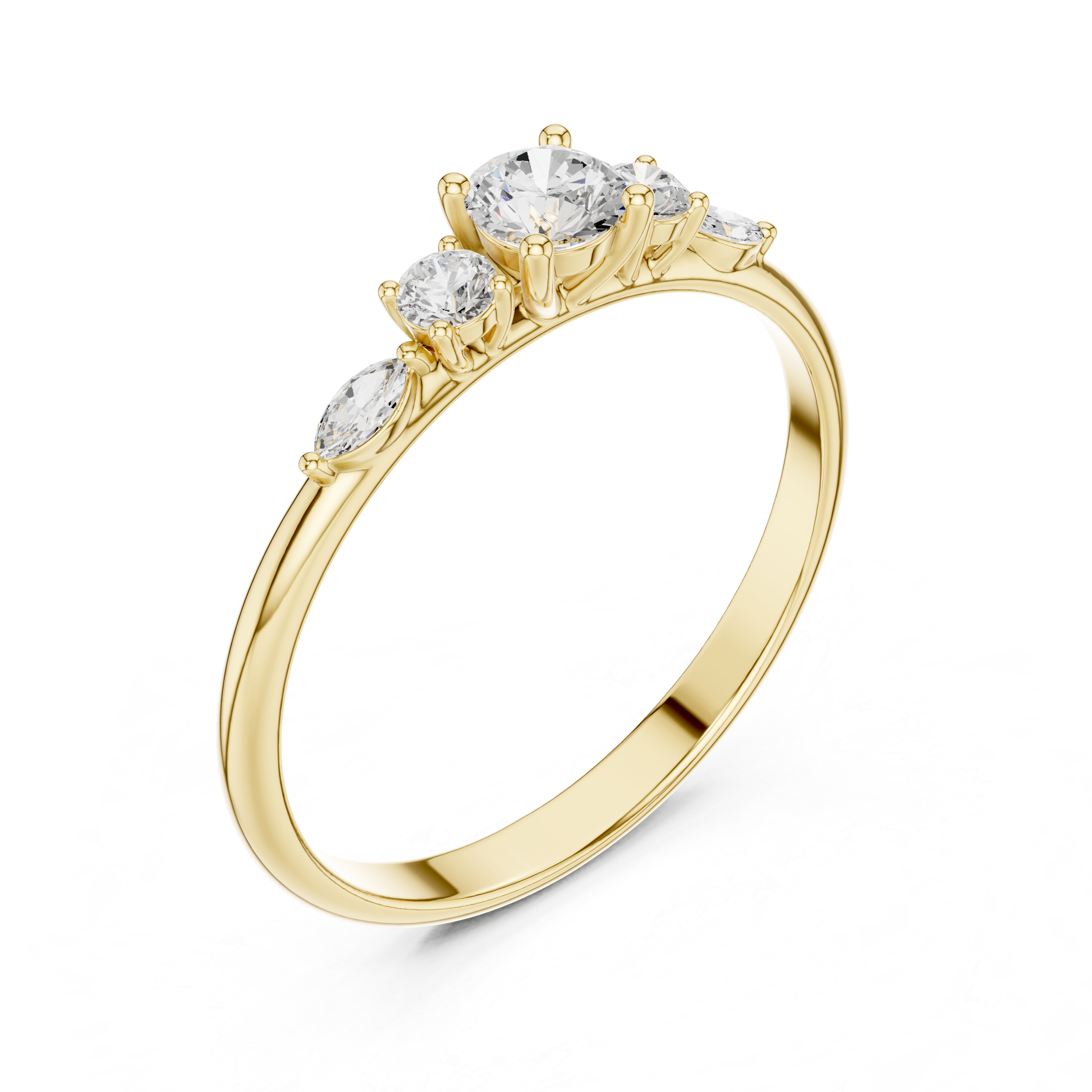 Round Diamond Engagement Ring with Marquise Side Stones – Classic Five Stone Promise Ring