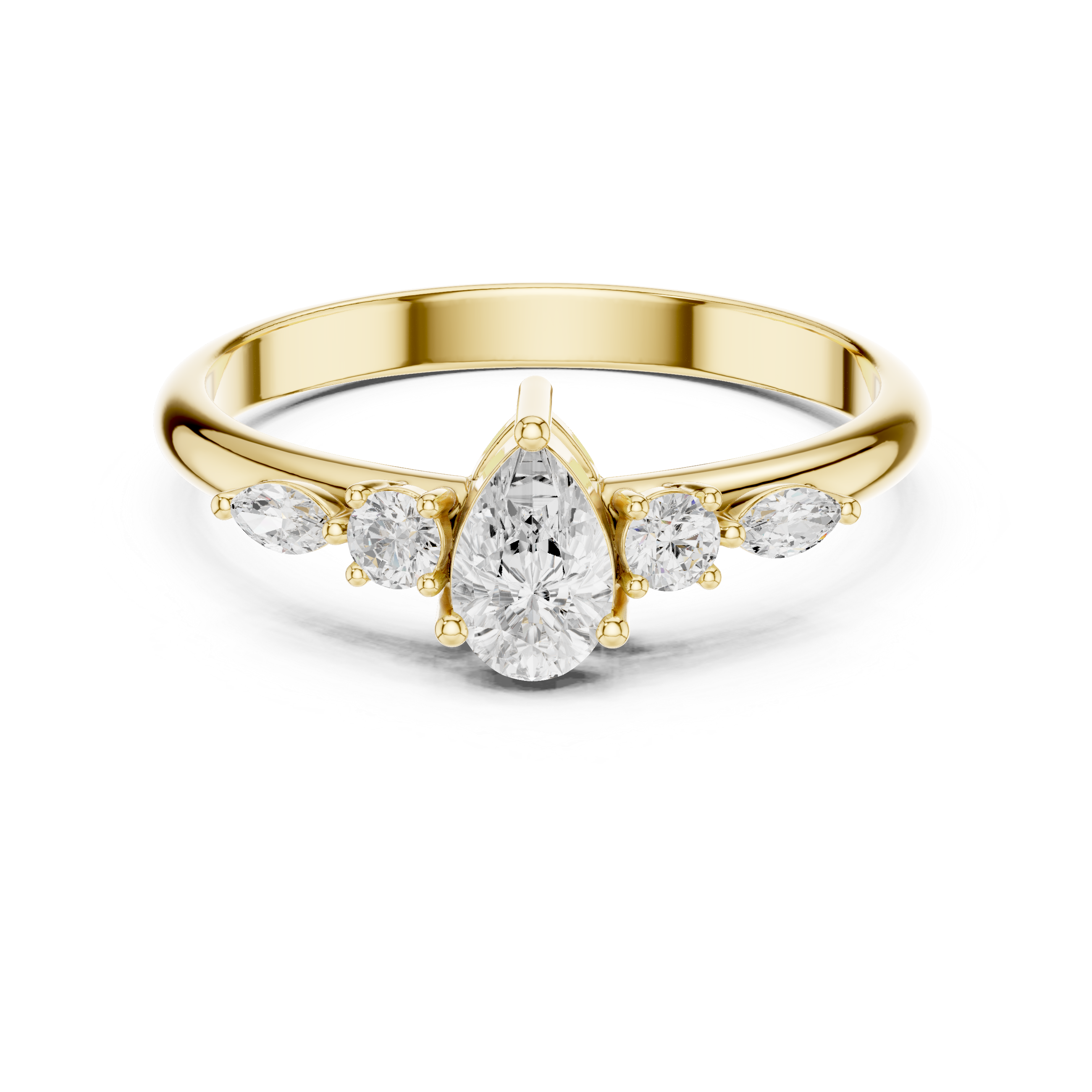 Pear Diamond Cluster Ring – Vintage Inspired Five Stone Engagement Ring