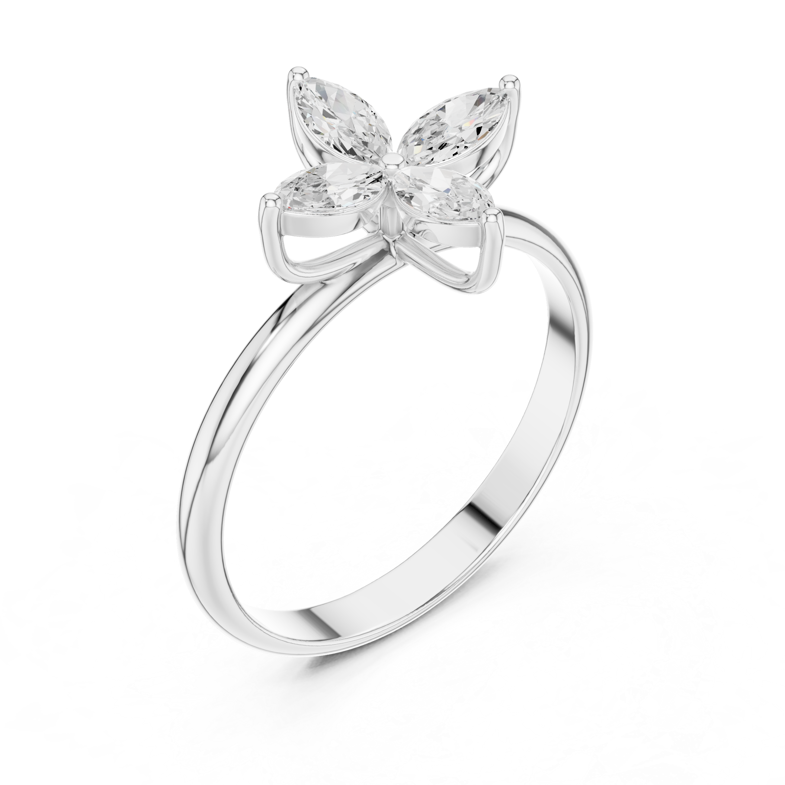 Floral Marquise Diamond Ring – Four Petal Flower Inspired Statement Ring