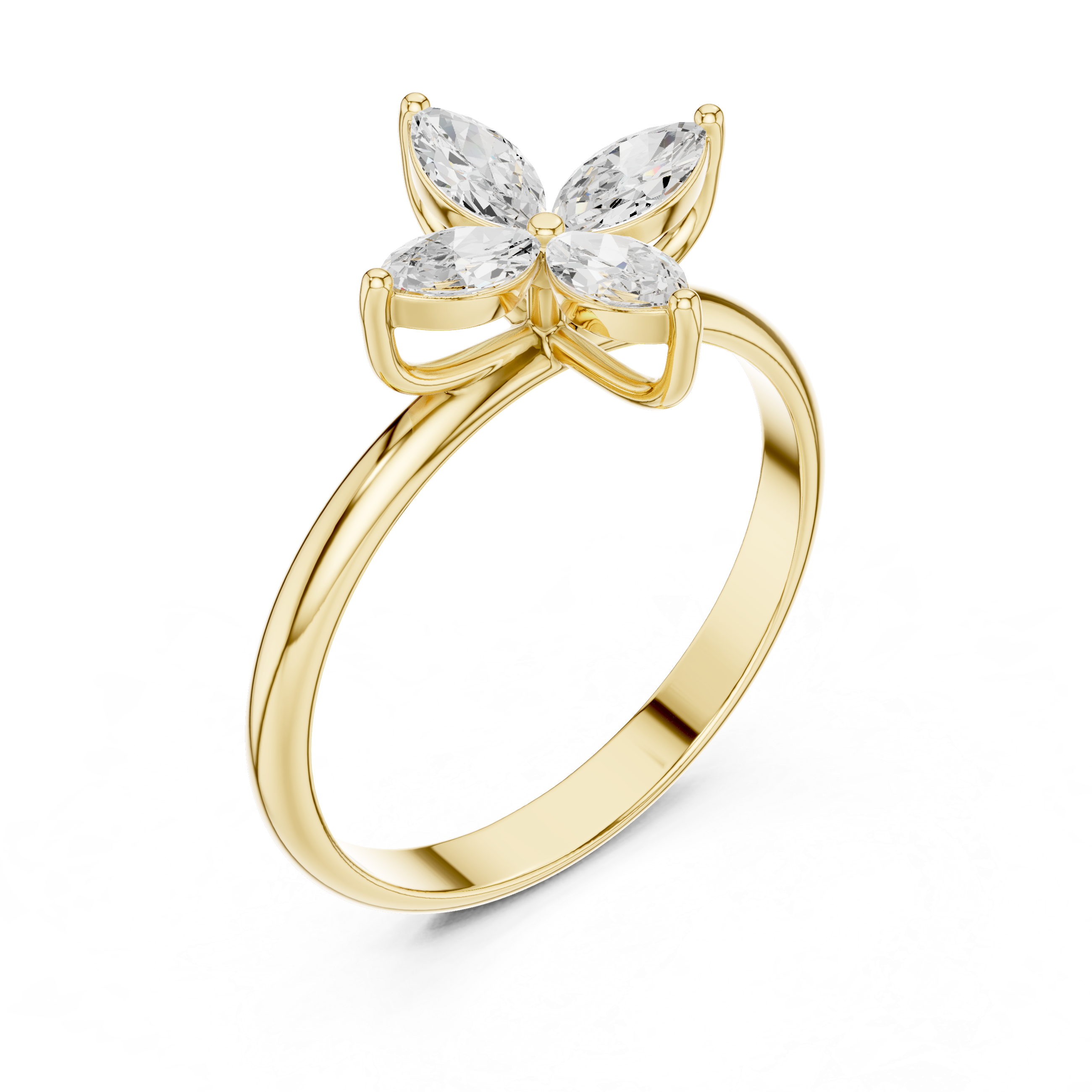 Floral Marquise Diamond Ring – Four Petal Flower Inspired Statement Ring