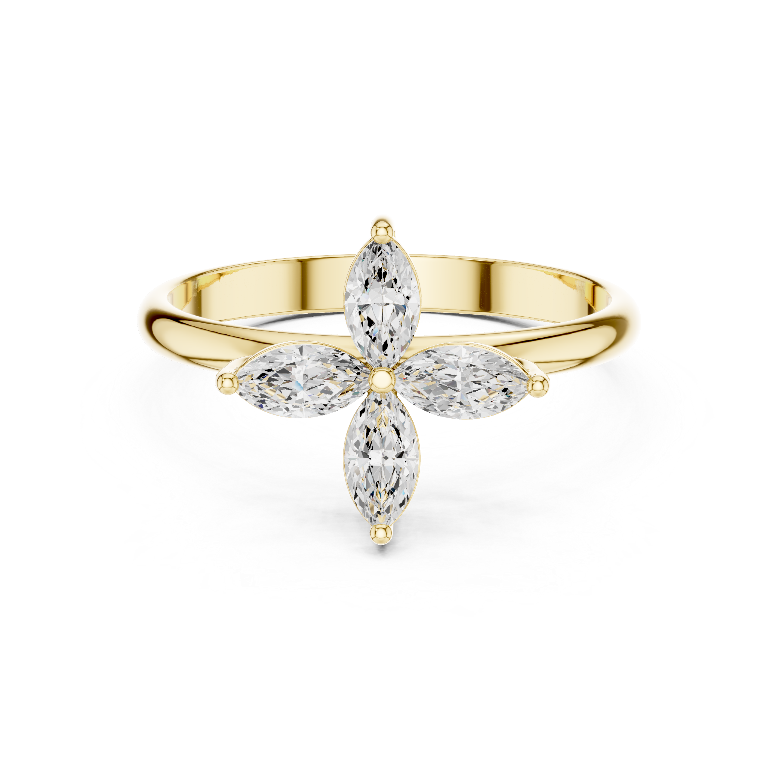Floral Marquise Diamond Ring – Four Petal Flower Inspired Statement Ring