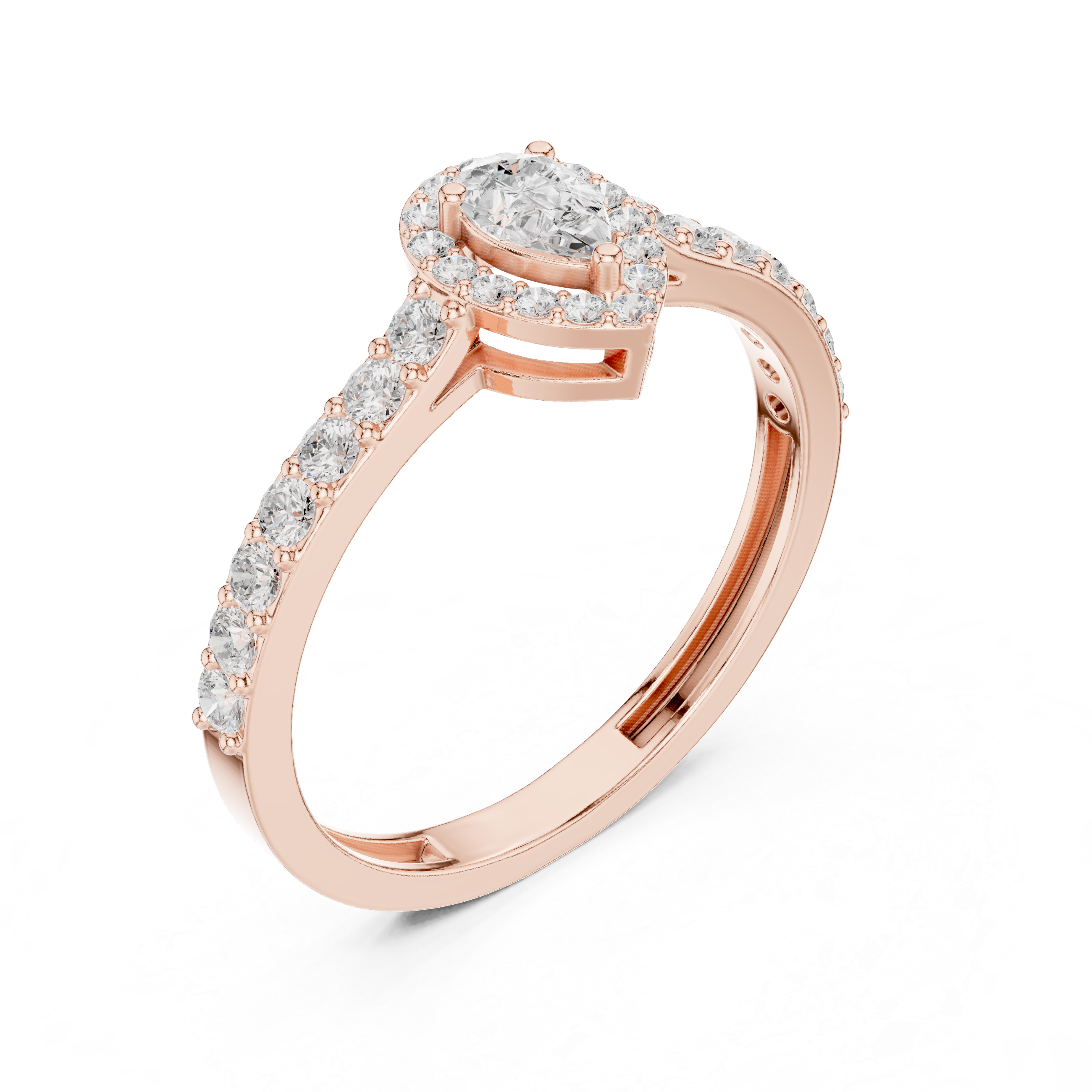Pear Halo Diamond Engagement Ring – Pavé Band Teardrop Halo Ring