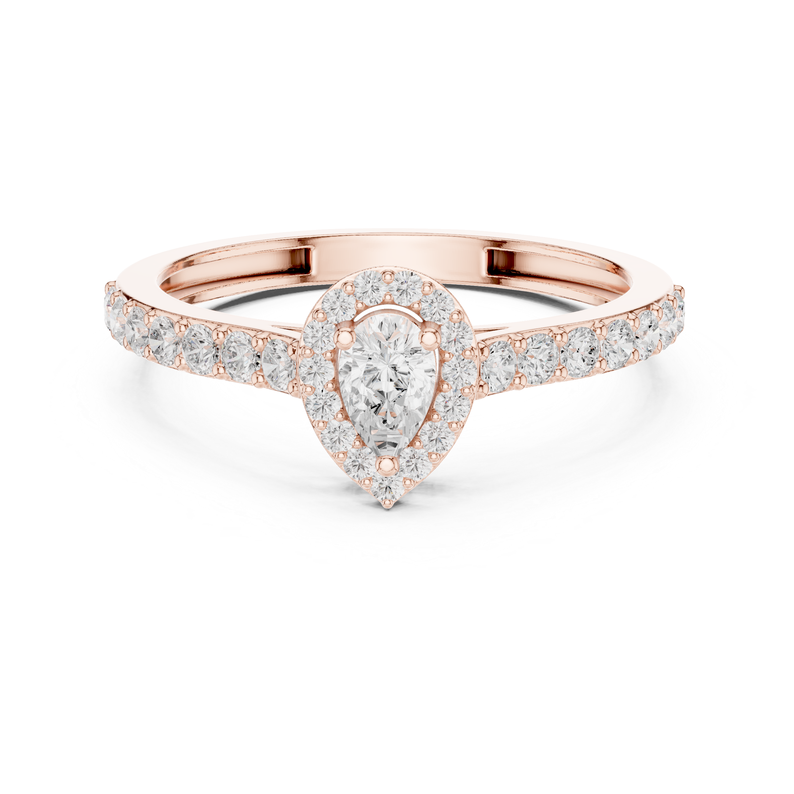Pear Halo Diamond Engagement Ring – Pavé Band Teardrop Halo Ring