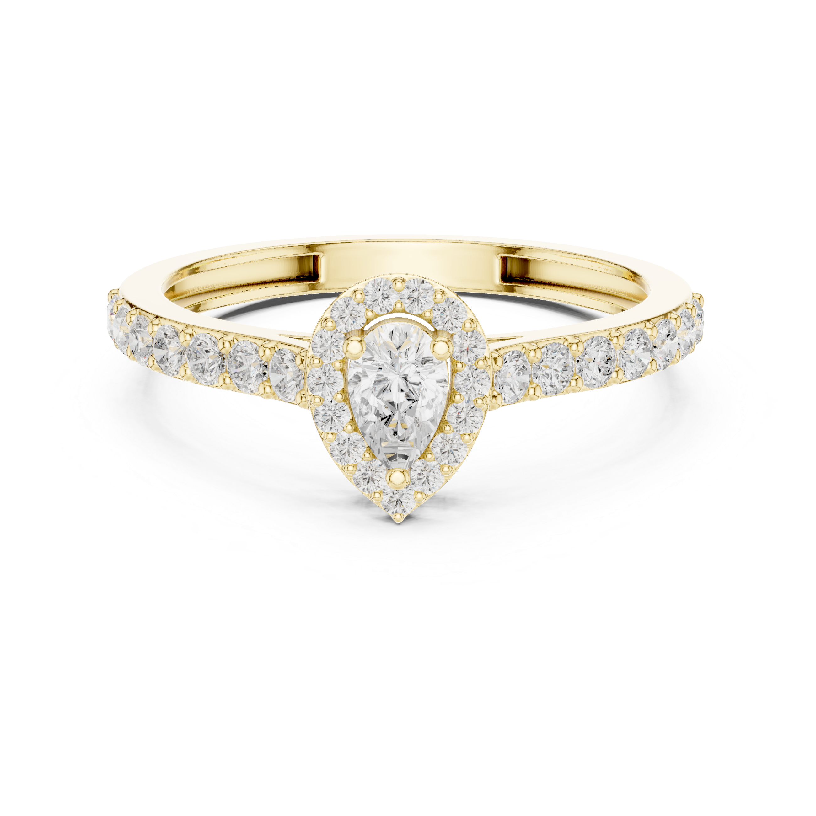 Pear Halo Diamond Engagement Ring – Pavé Band Teardrop Halo Ring
