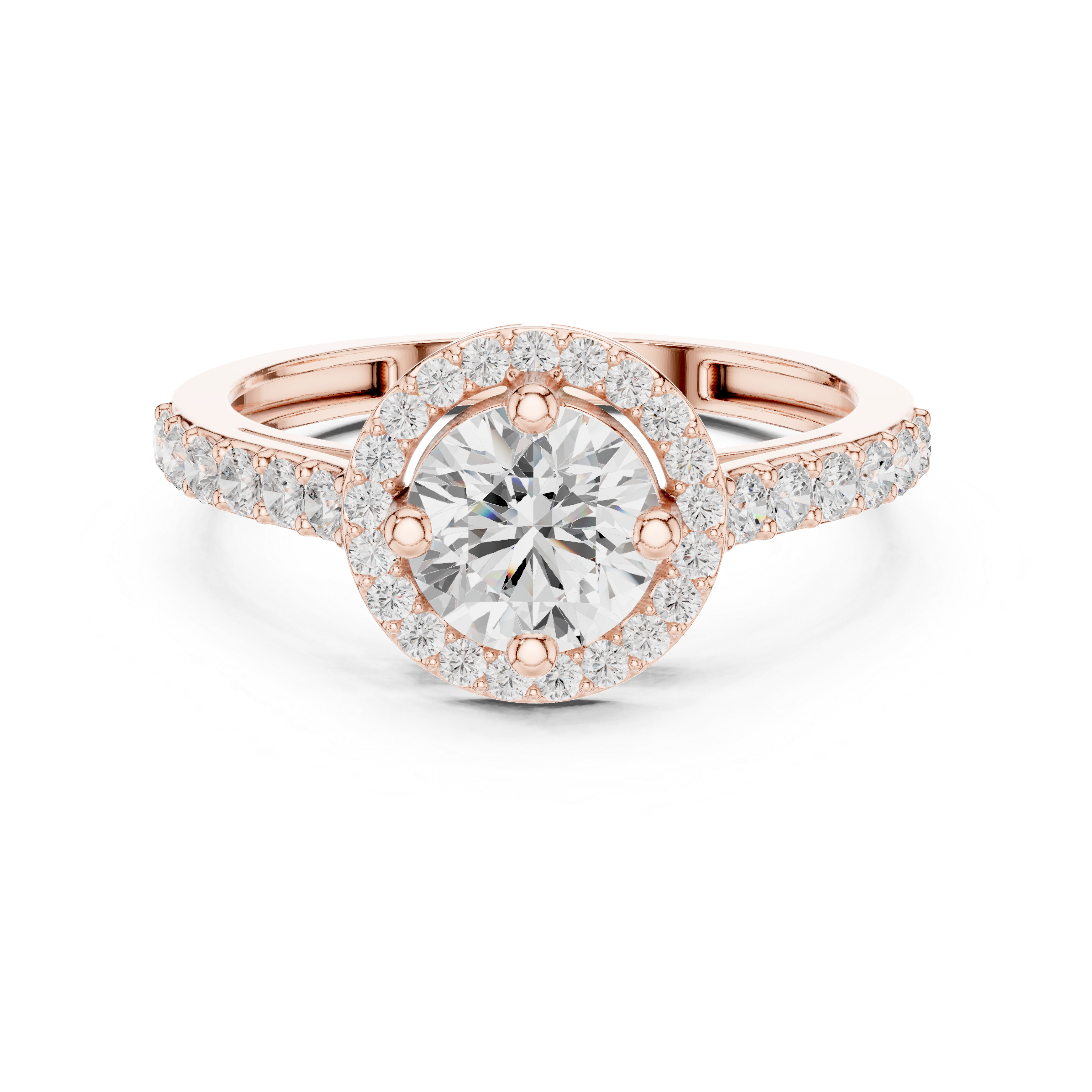 Round Halo Diamond Engagement Ring – Pavé Band Halo Solitaire Ring