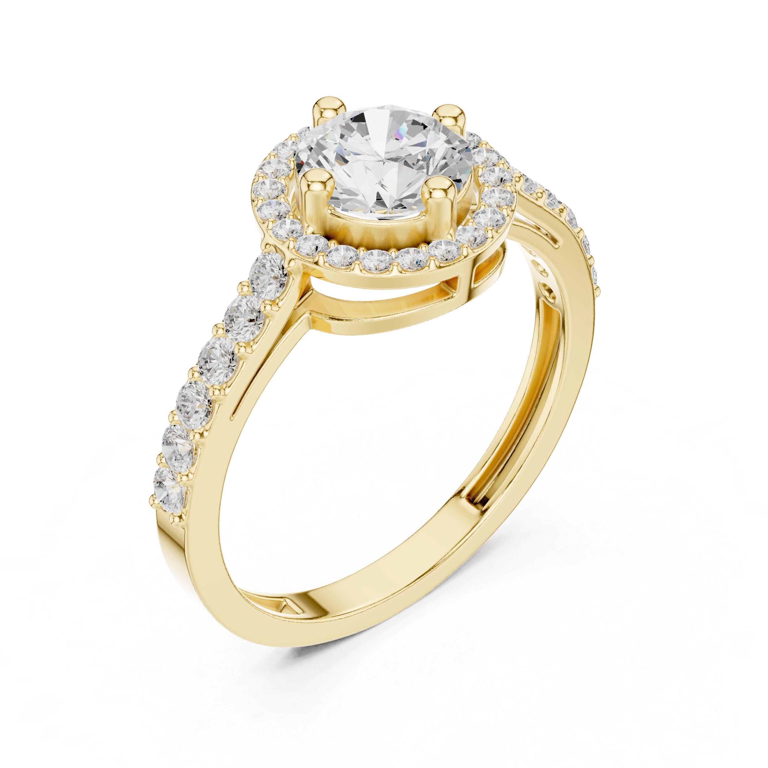 Round Halo Diamond Engagement Ring – Pavé Band Halo Solitaire Ring