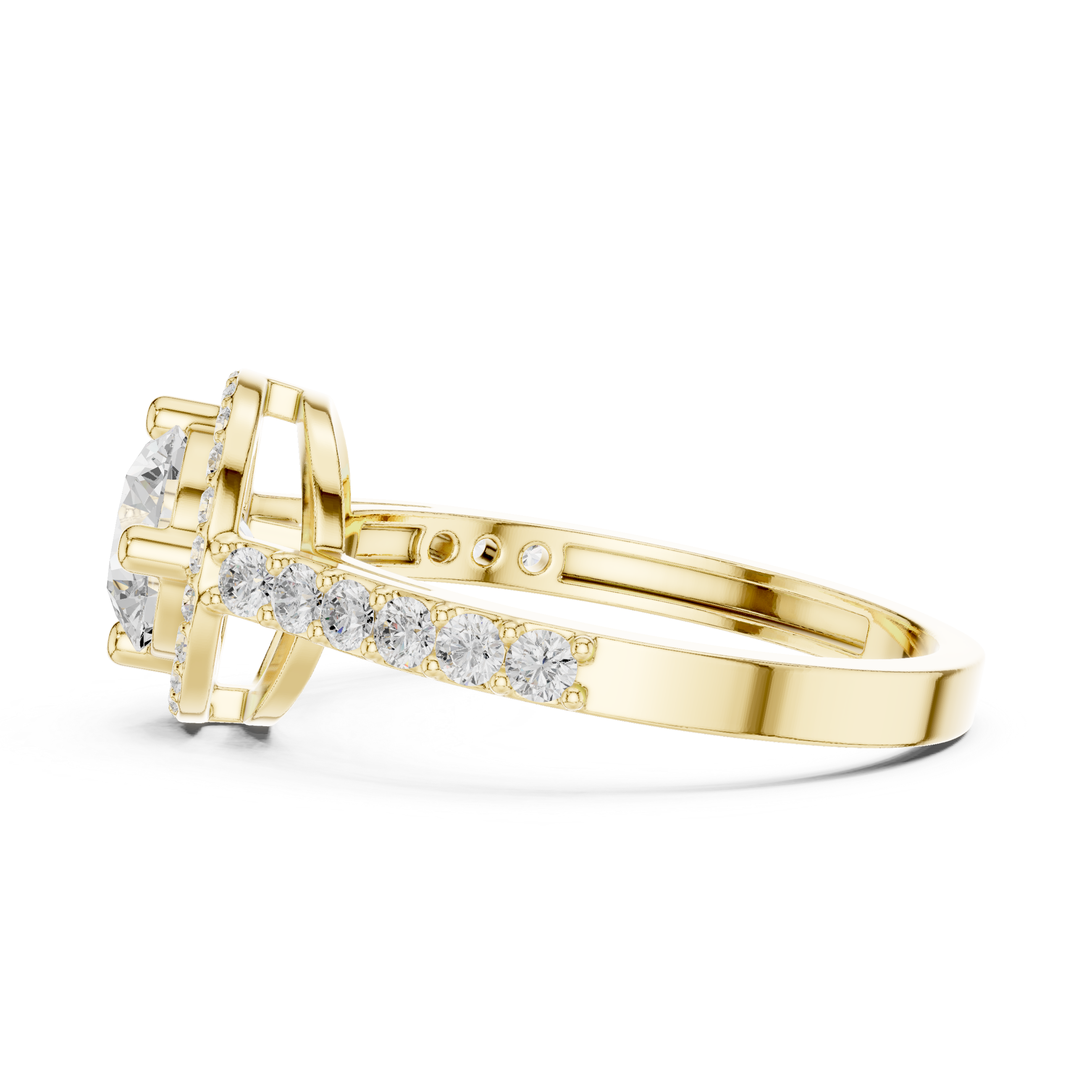 Round Halo Diamond Engagement Ring – Pavé Band Halo Solitaire Ring