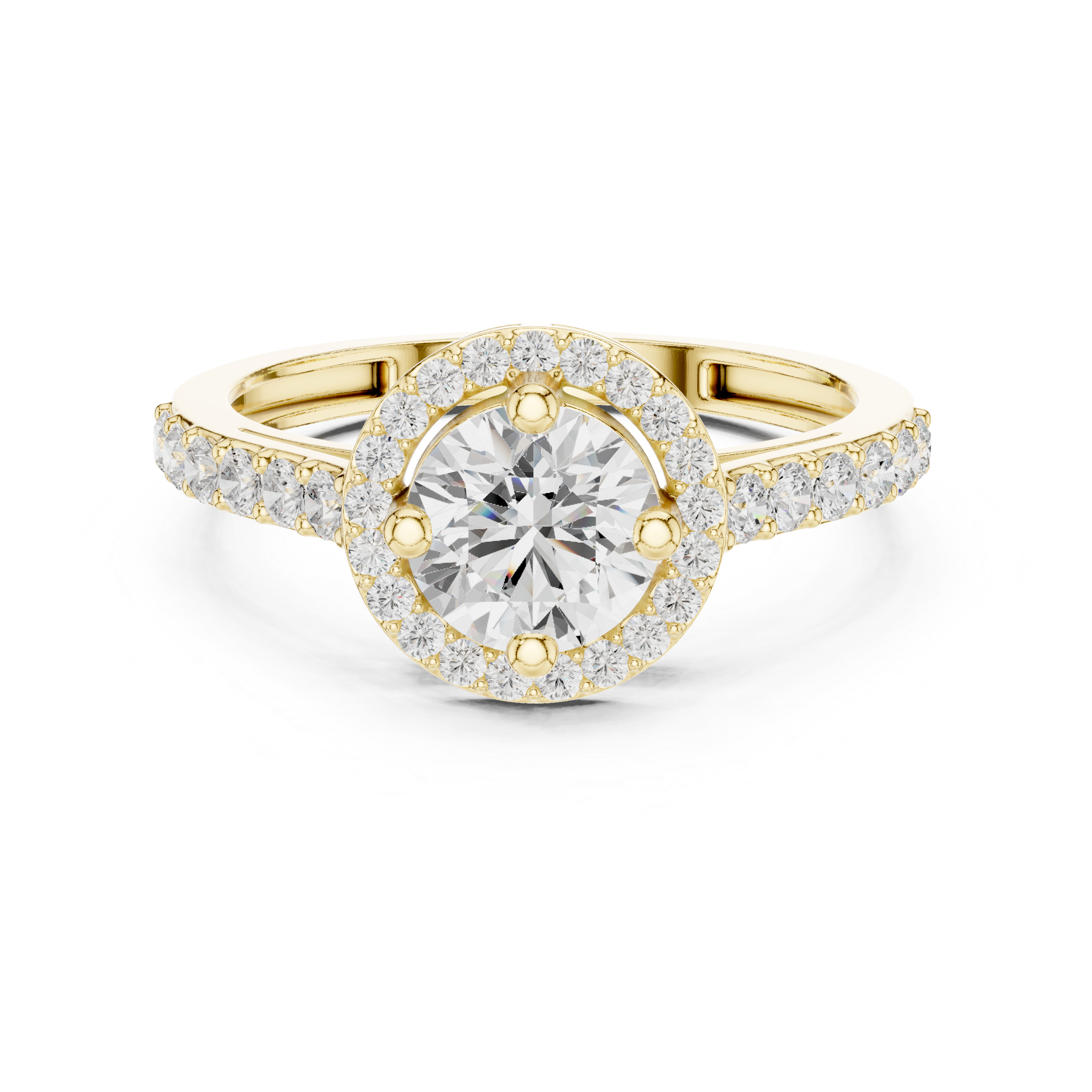 Round Halo Diamond Engagement Ring – Pavé Band Halo Solitaire Ring