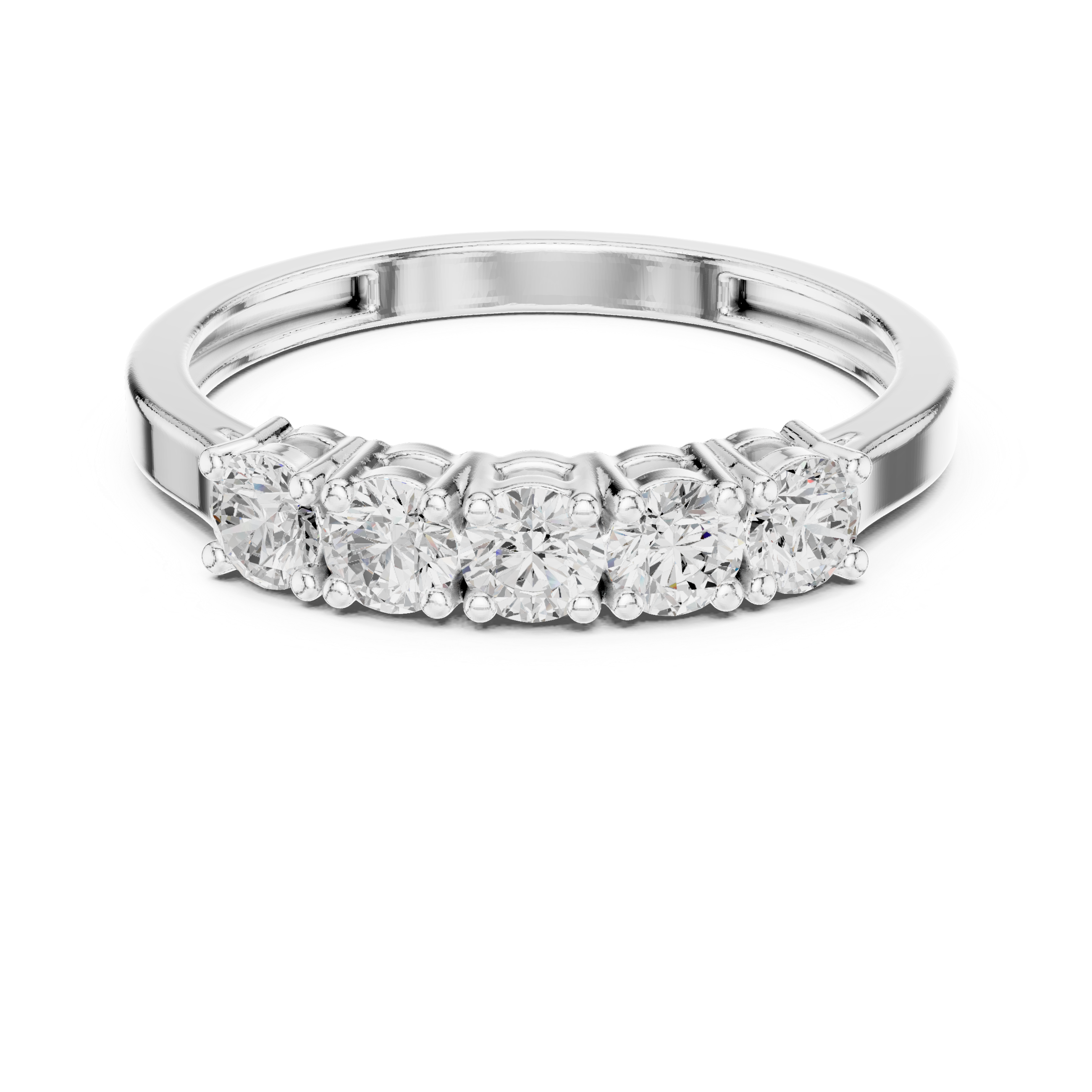 Five Stone Round Diamond Anniversary Ring – Classic Shared Prong Wedding Band