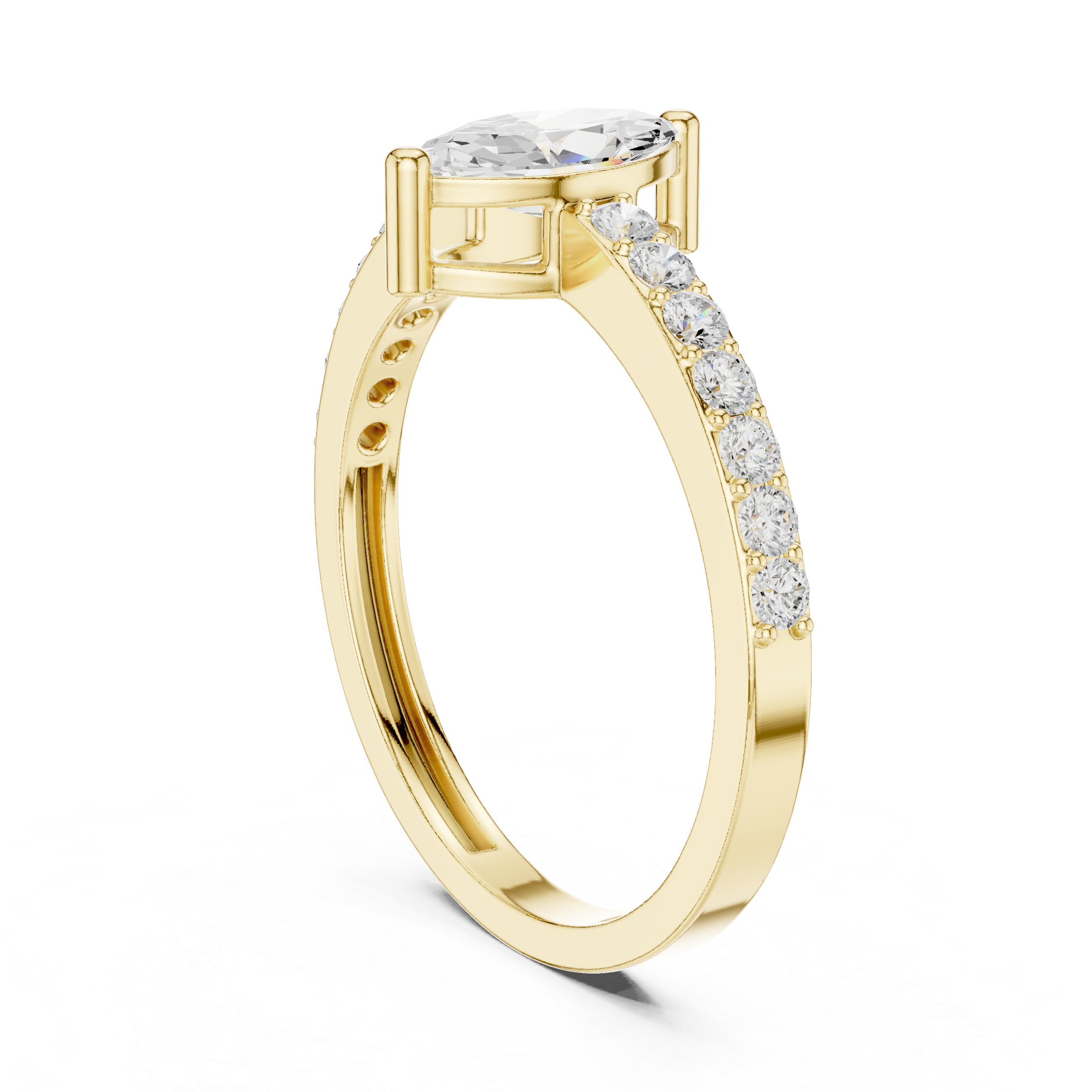 Marquise Cut Diamond Engagement Ring – Pavé Solitaire Ring with Round Diamond Accents