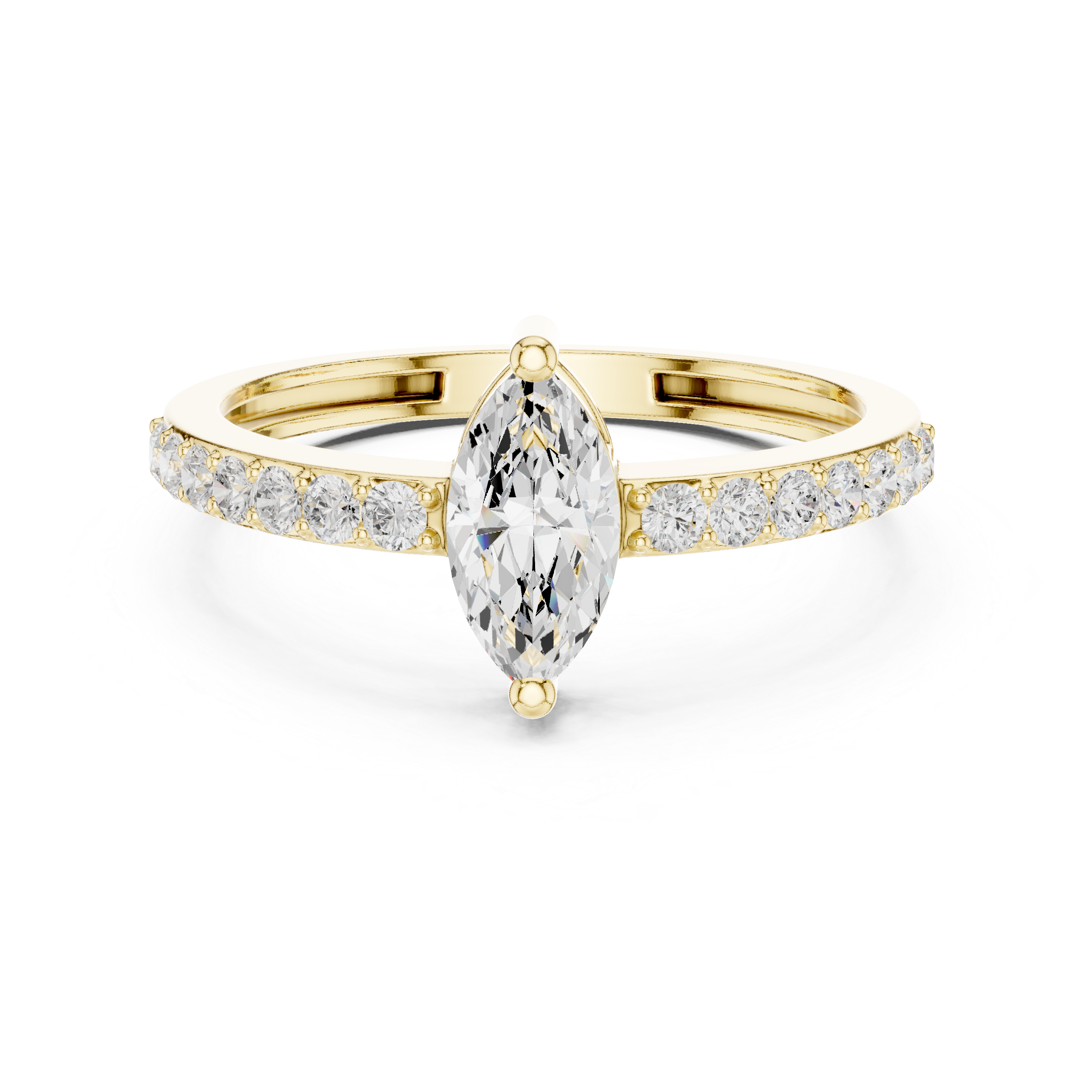 Marquise Cut Diamond Engagement Ring – Pavé Solitaire Ring with Round Diamond Accents