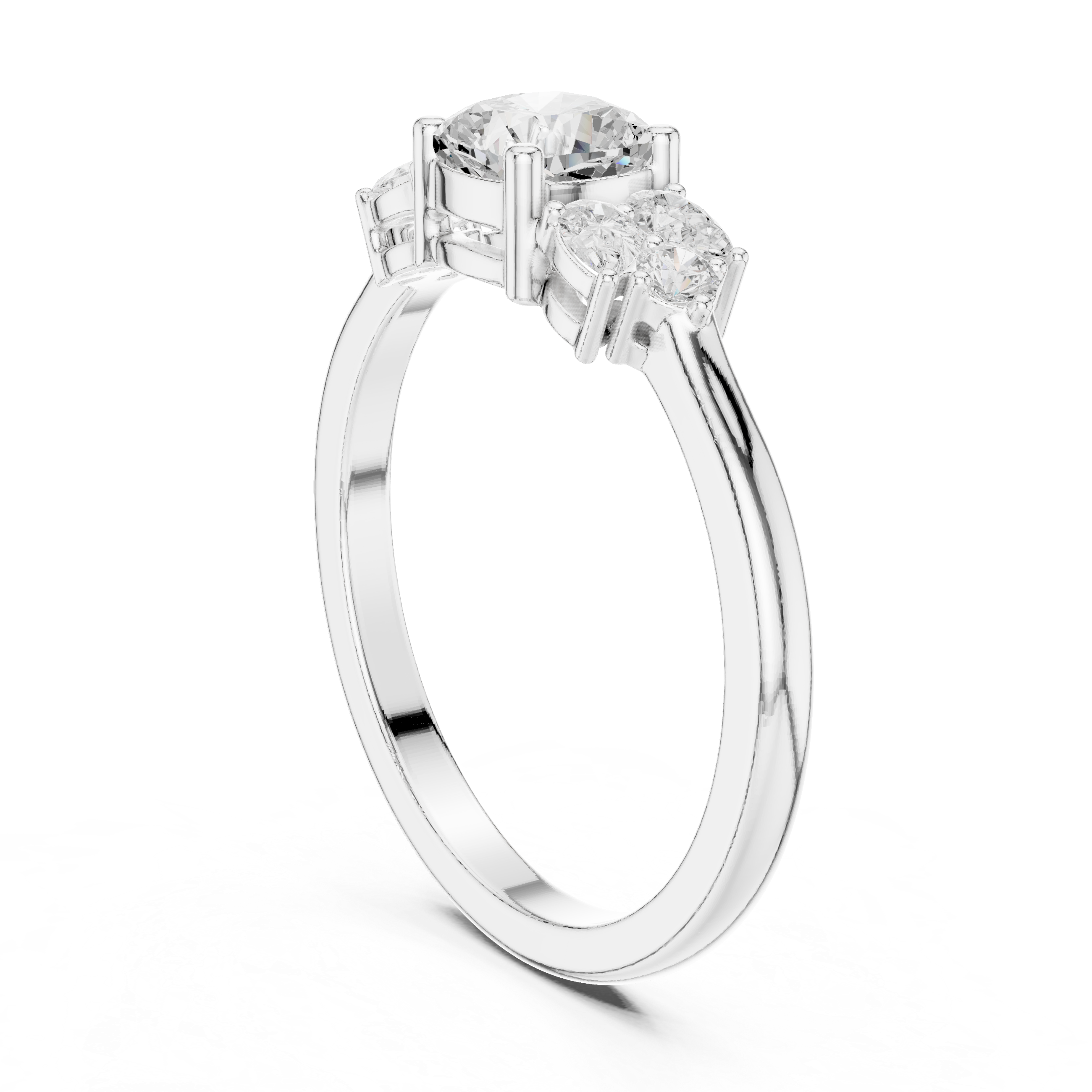 Cushion Cut Diamond Engagement Ring – Three Stone Pear Accent Ring with Vintage-Inspired Elegance