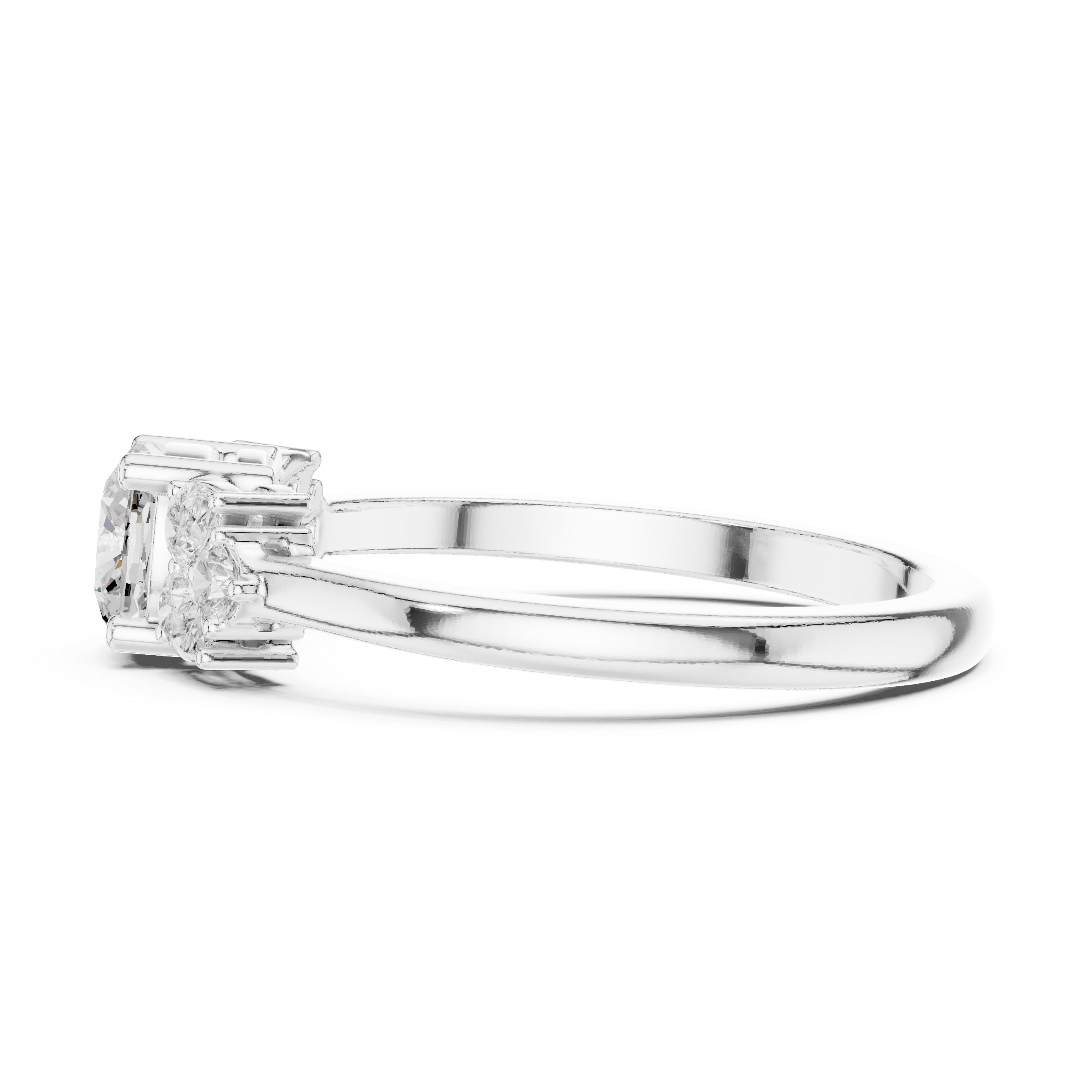 Cushion Cut Diamond Engagement Ring – Three Stone Pear Accent Ring with Vintage-Inspired Elegance