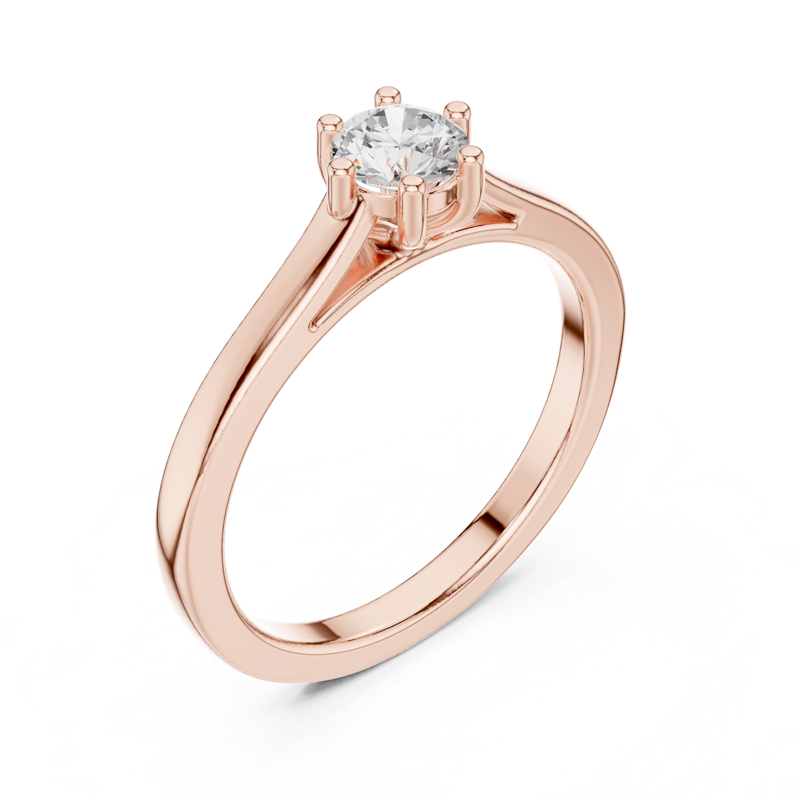 Classic Round Solitaire Engagement Ring – Six Prong Diamond Ring with Cathedral Setting