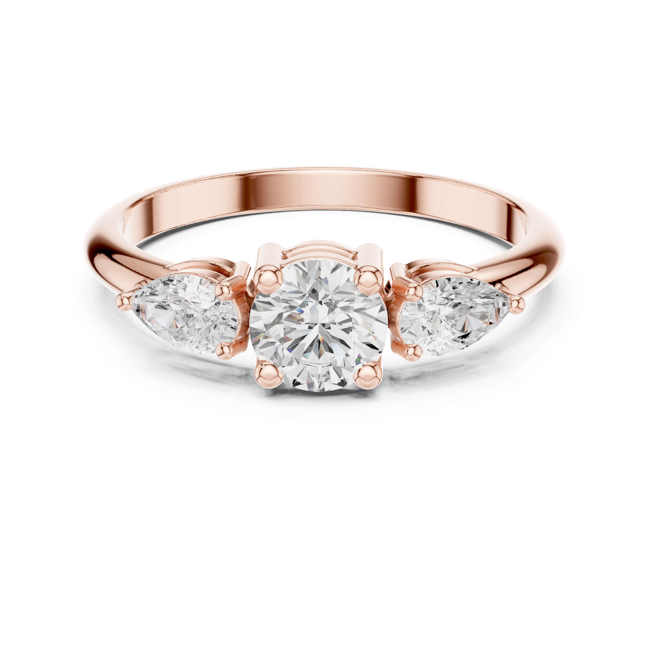 Three Stone Cushion & Pear Diamond Engagement Ring – Classic Trilogy Ring with Pear Side Stones