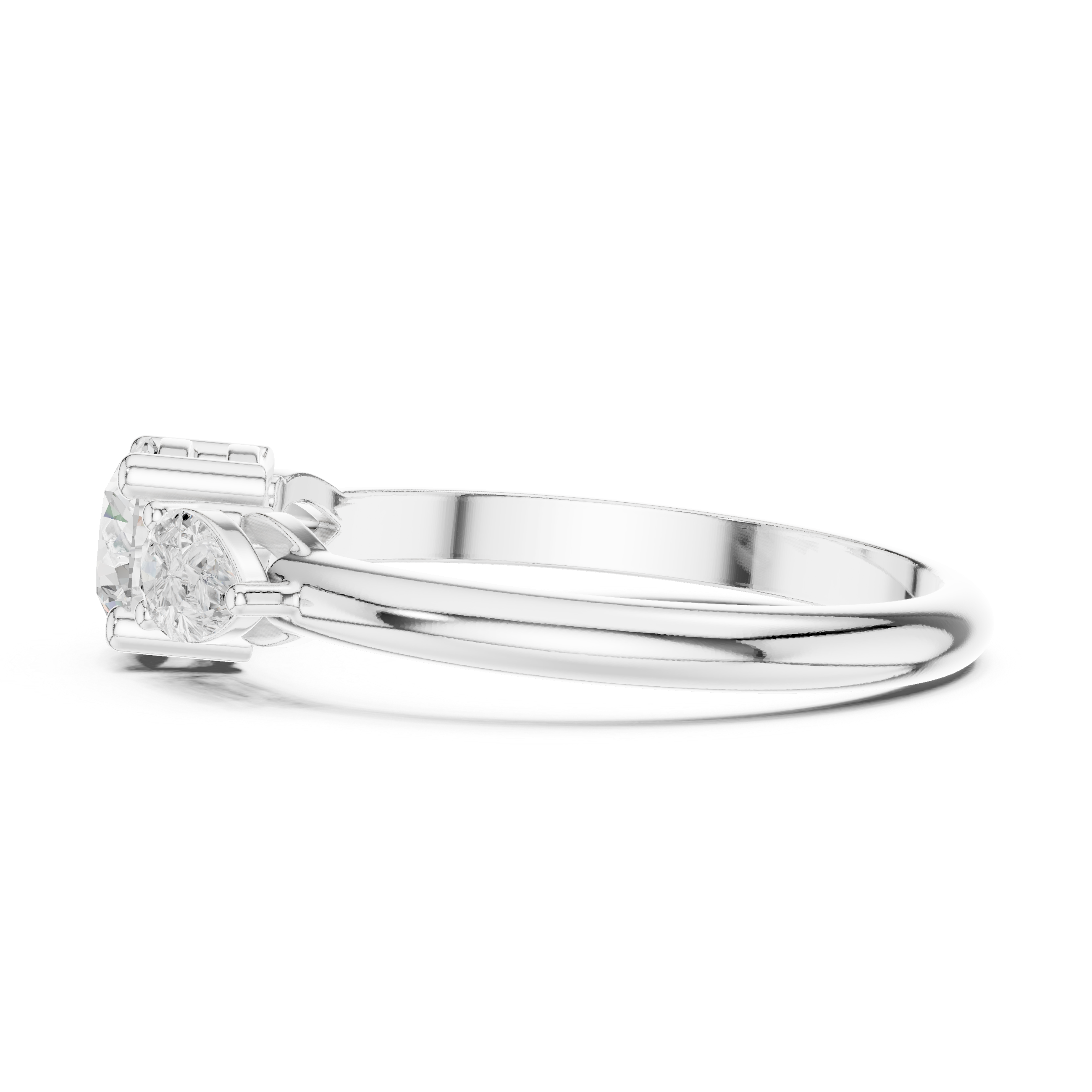 Three Stone Cushion & Pear Diamond Engagement Ring – Classic Trilogy Ring with Pear Side Stones