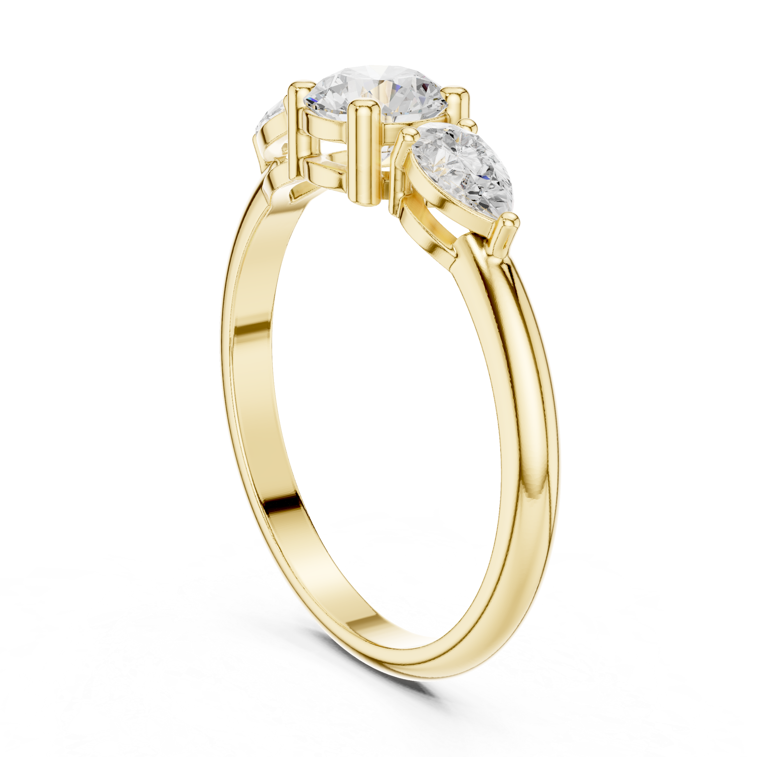 Three Stone Cushion & Pear Diamond Engagement Ring – Classic Trilogy Ring with Pear Side Stones