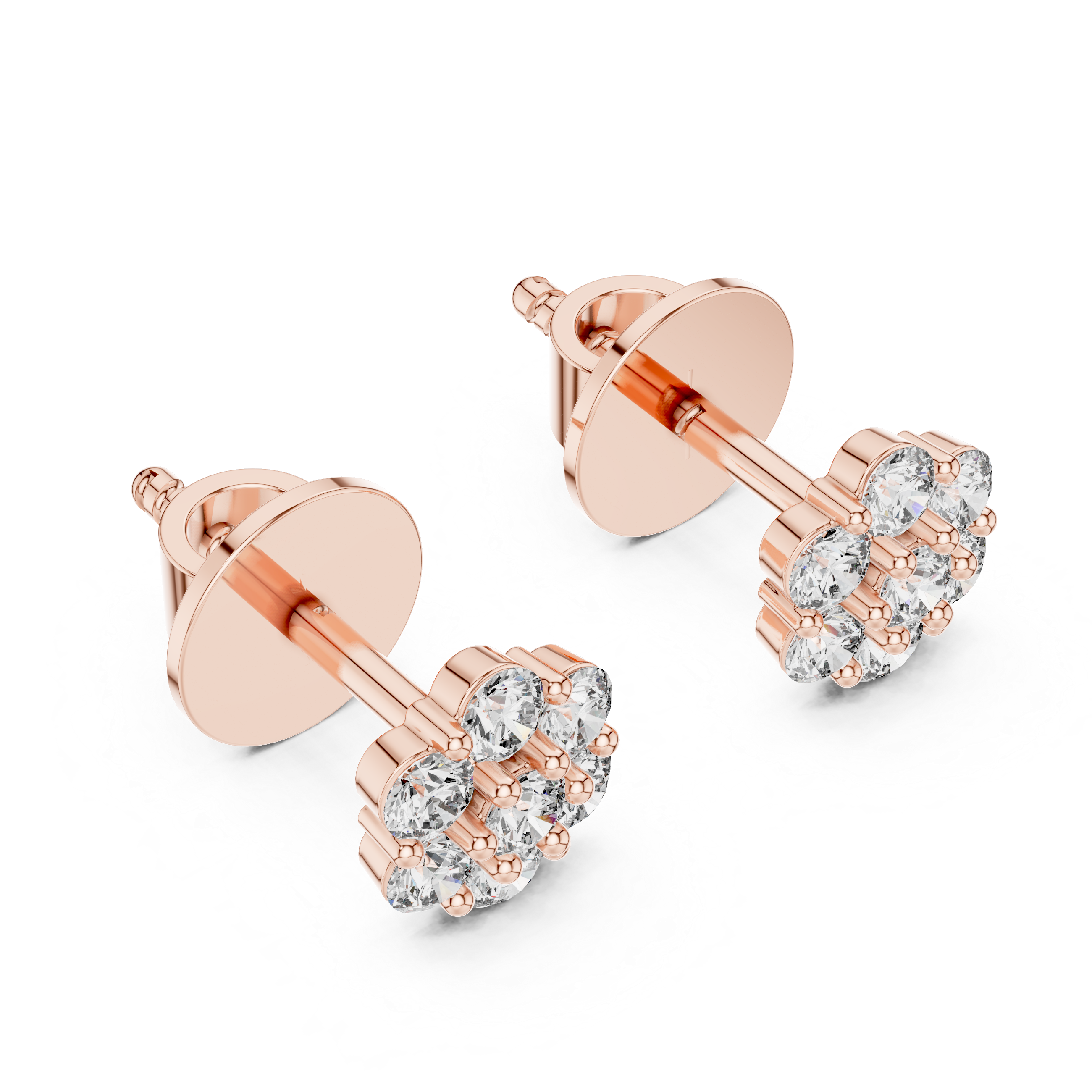Round Diamond Cluster Flower Stud Earrings