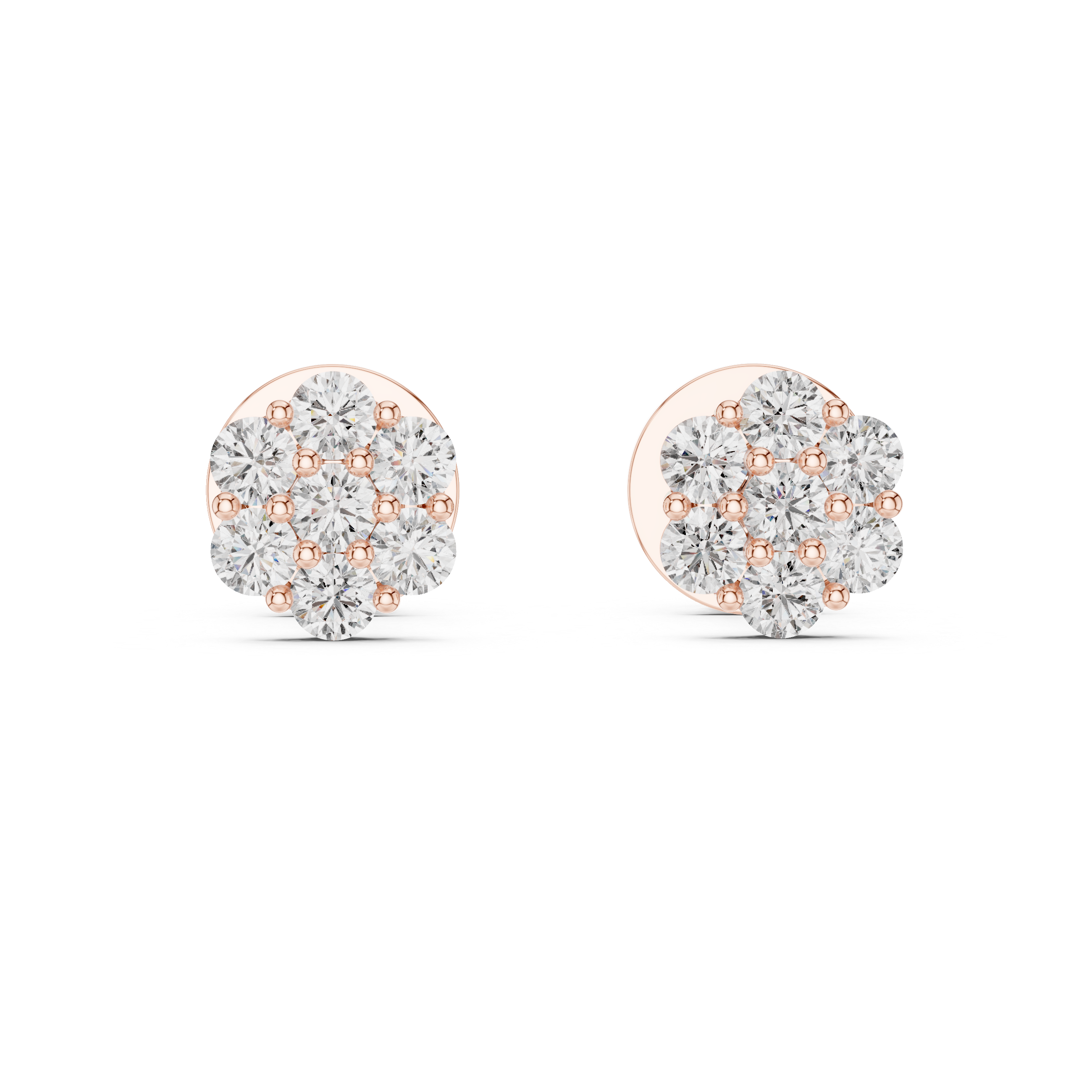 Round Diamond Cluster Flower Stud Earrings