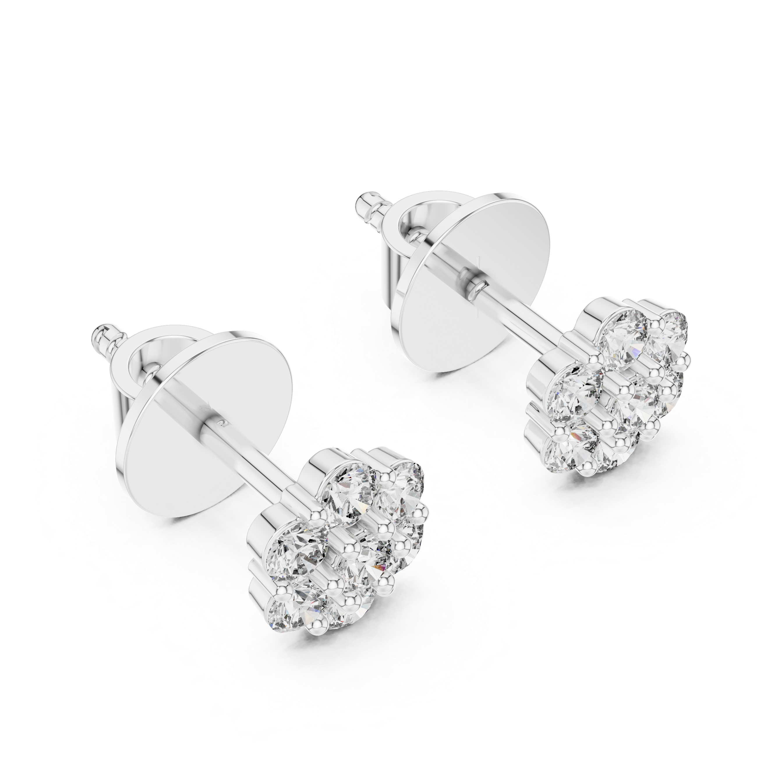 Round Diamond Cluster Flower Stud Earrings