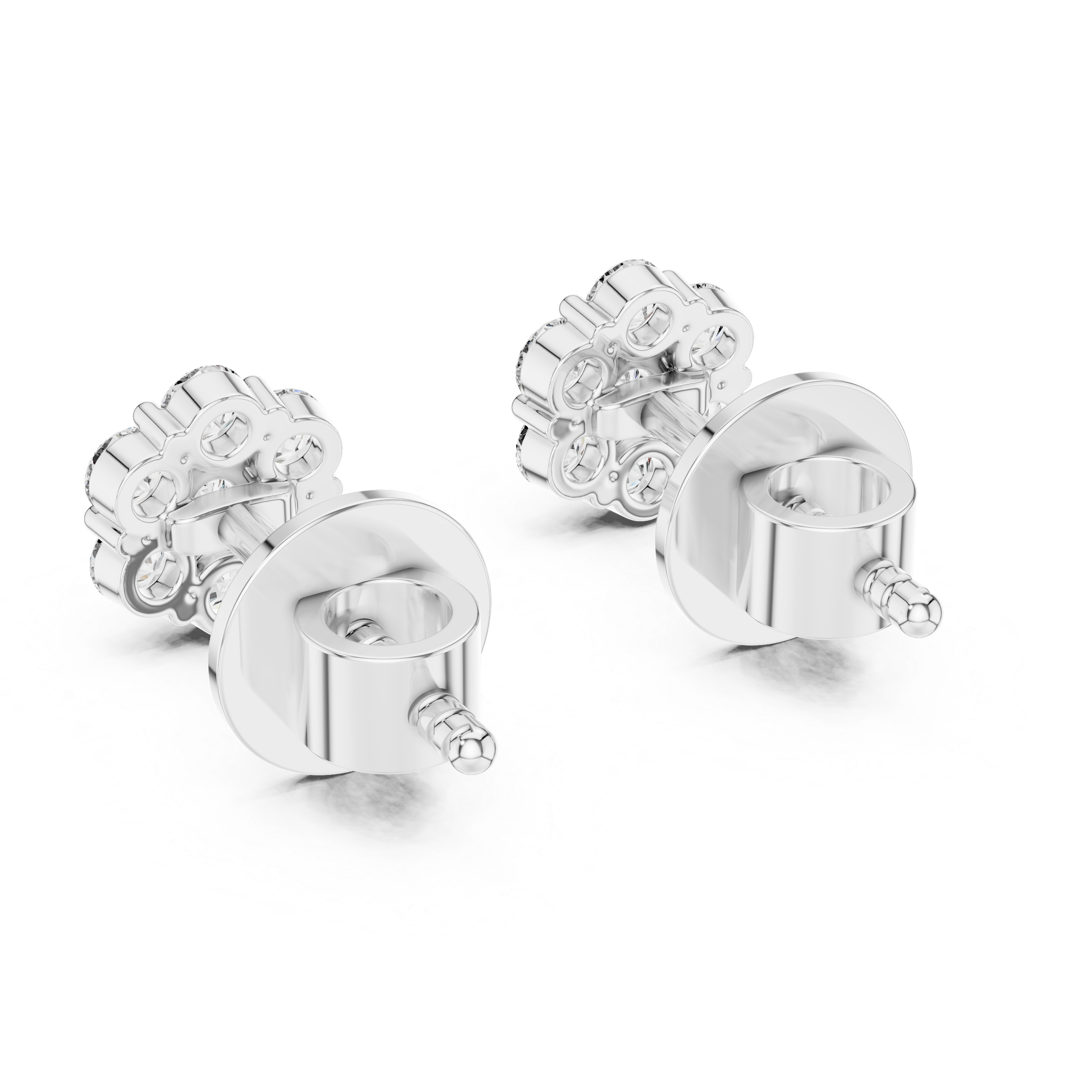 Round Diamond Cluster Flower Stud Earrings