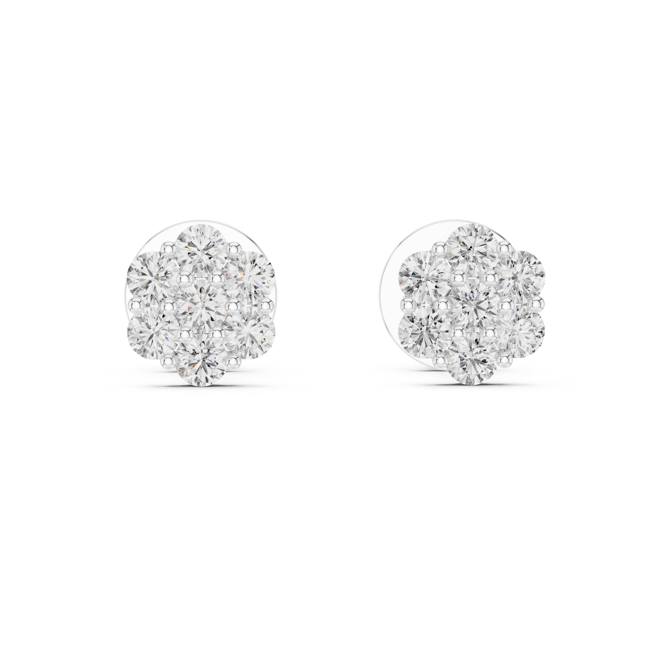 Round Diamond Cluster Flower Stud Earrings