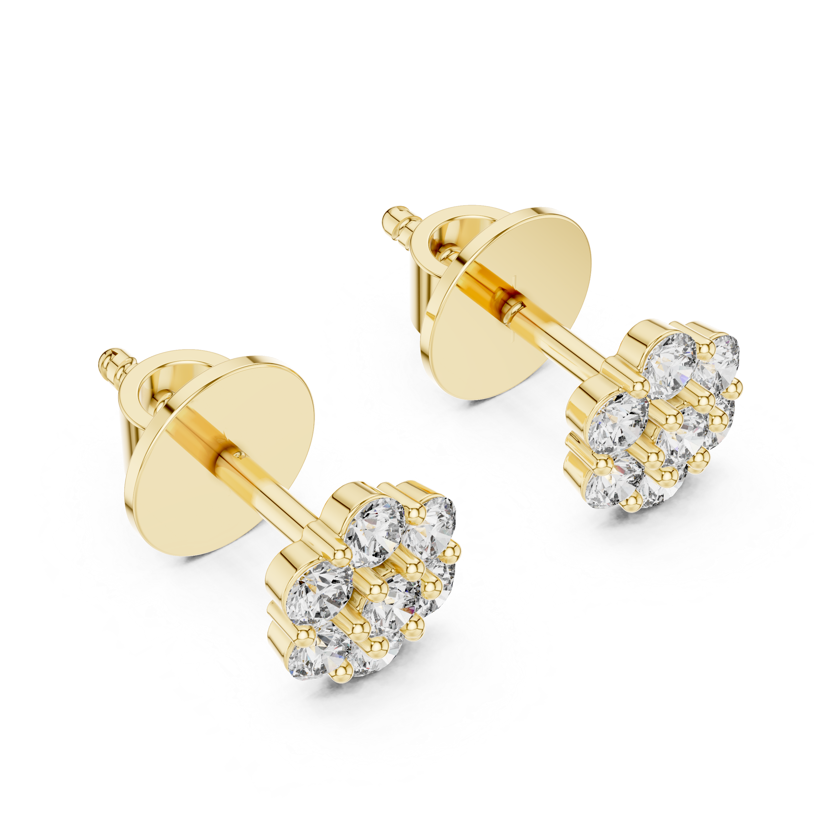 Round Diamond Cluster Flower Stud Earrings