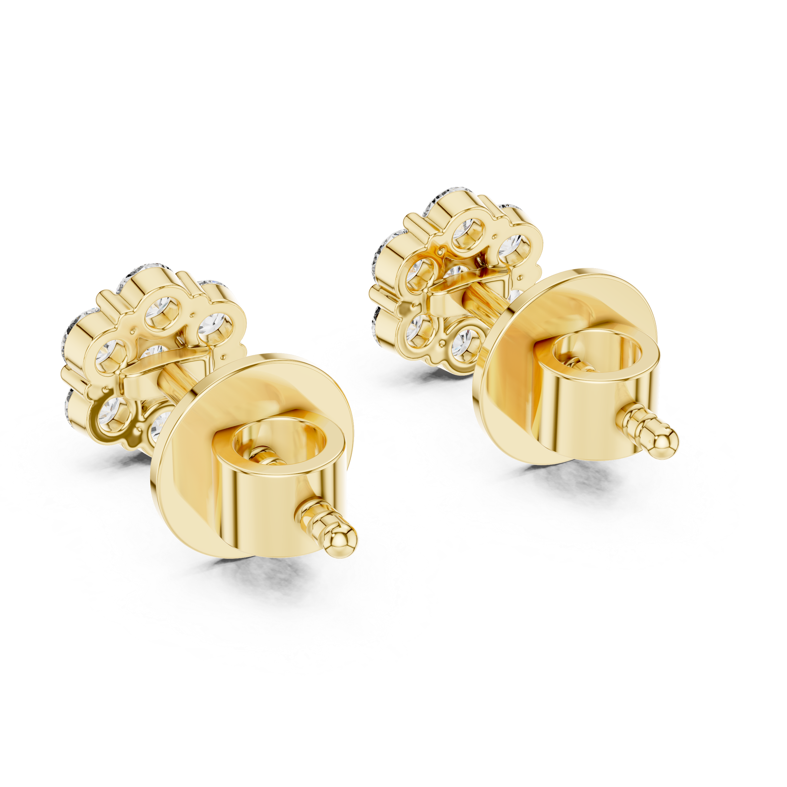 Round Diamond Cluster Flower Stud Earrings