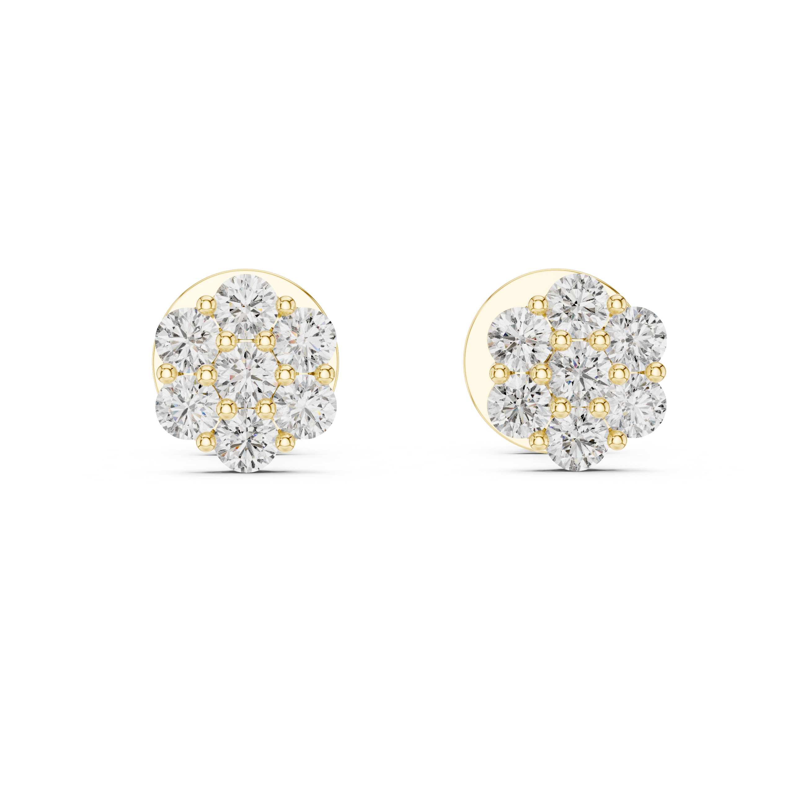 Round Diamond Cluster Flower Stud Earrings