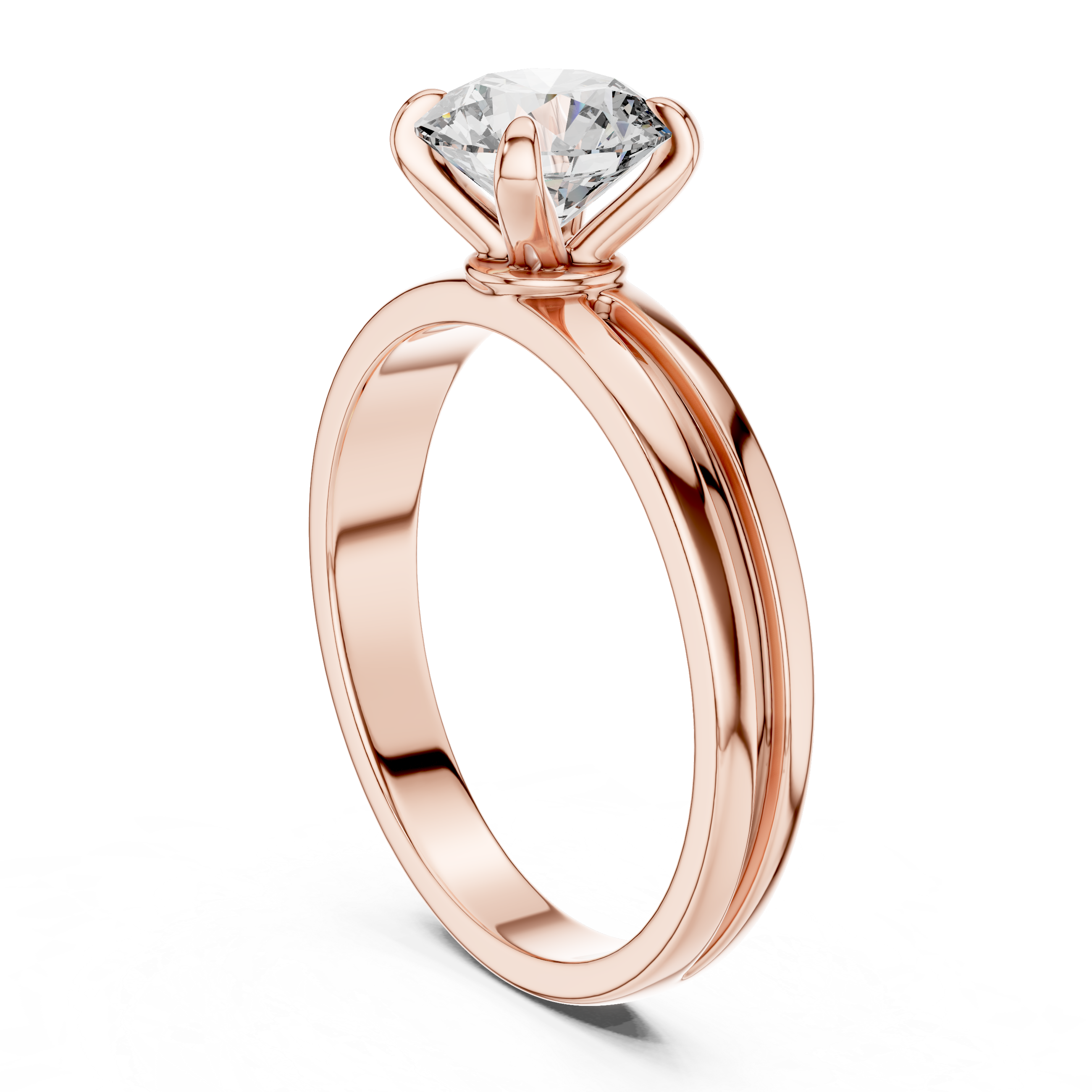 Minimalist Solitaire Engagement Ring with Double Groove Band Design