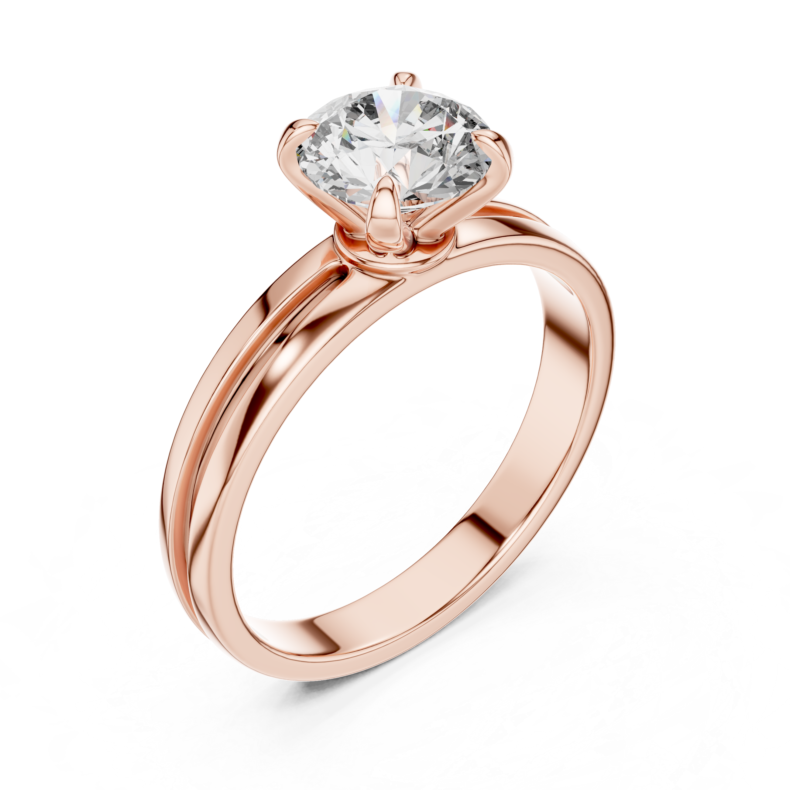 Minimalist Solitaire Engagement Ring with Double Groove Band Design