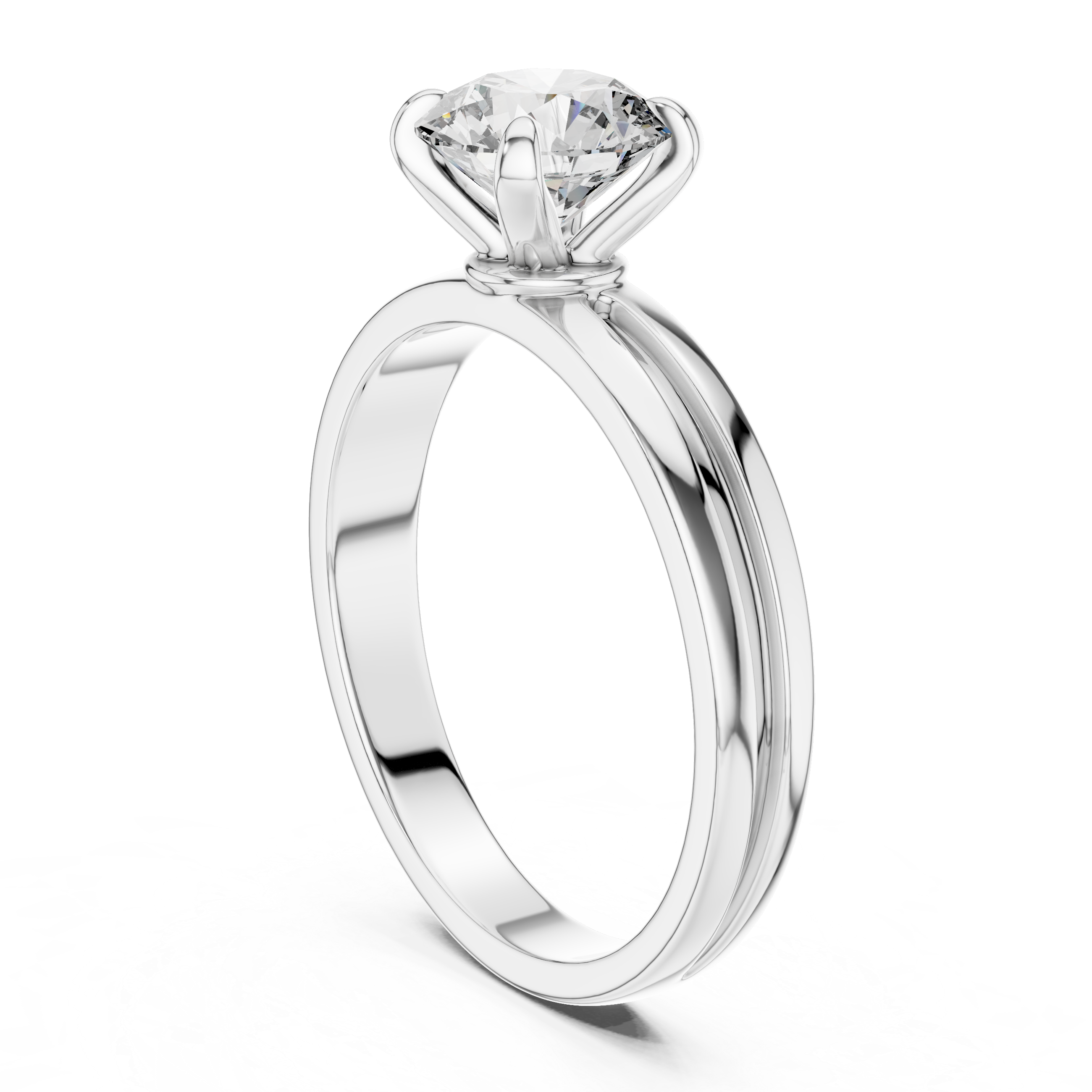 Minimalist Solitaire Engagement Ring with Double Groove Band Design