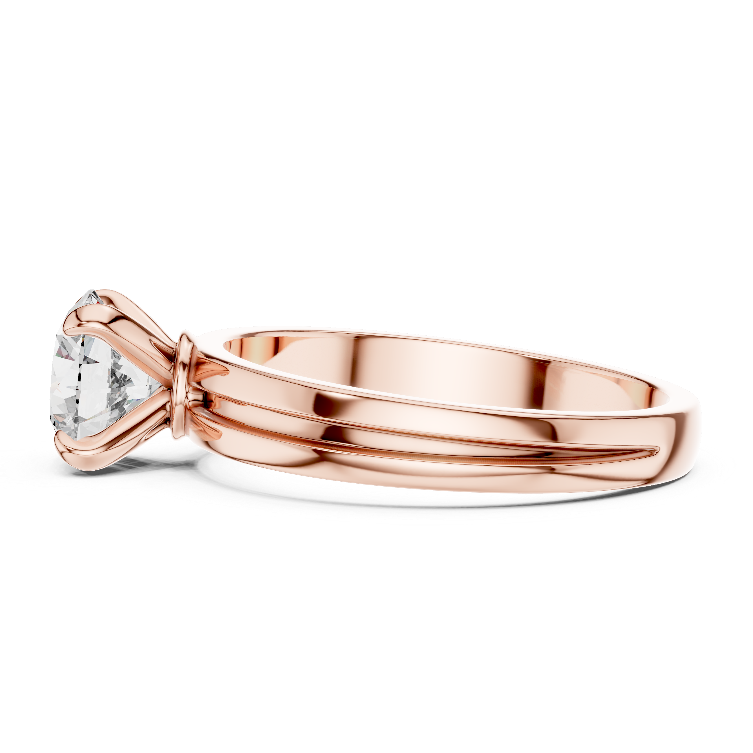 Minimalist Solitaire Engagement Ring with Double Groove Band Design