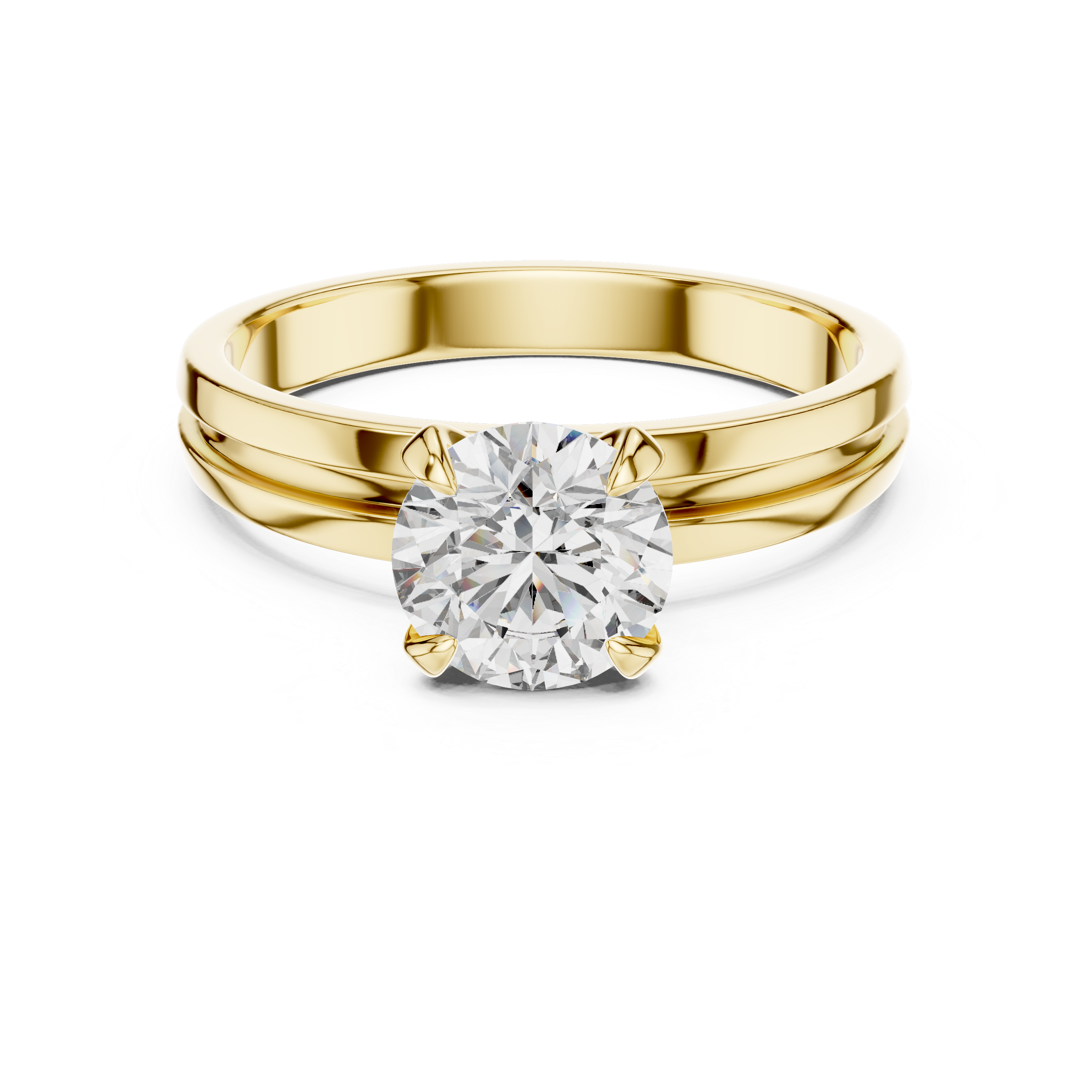 Minimalist Solitaire Engagement Ring with Double Groove Band Design