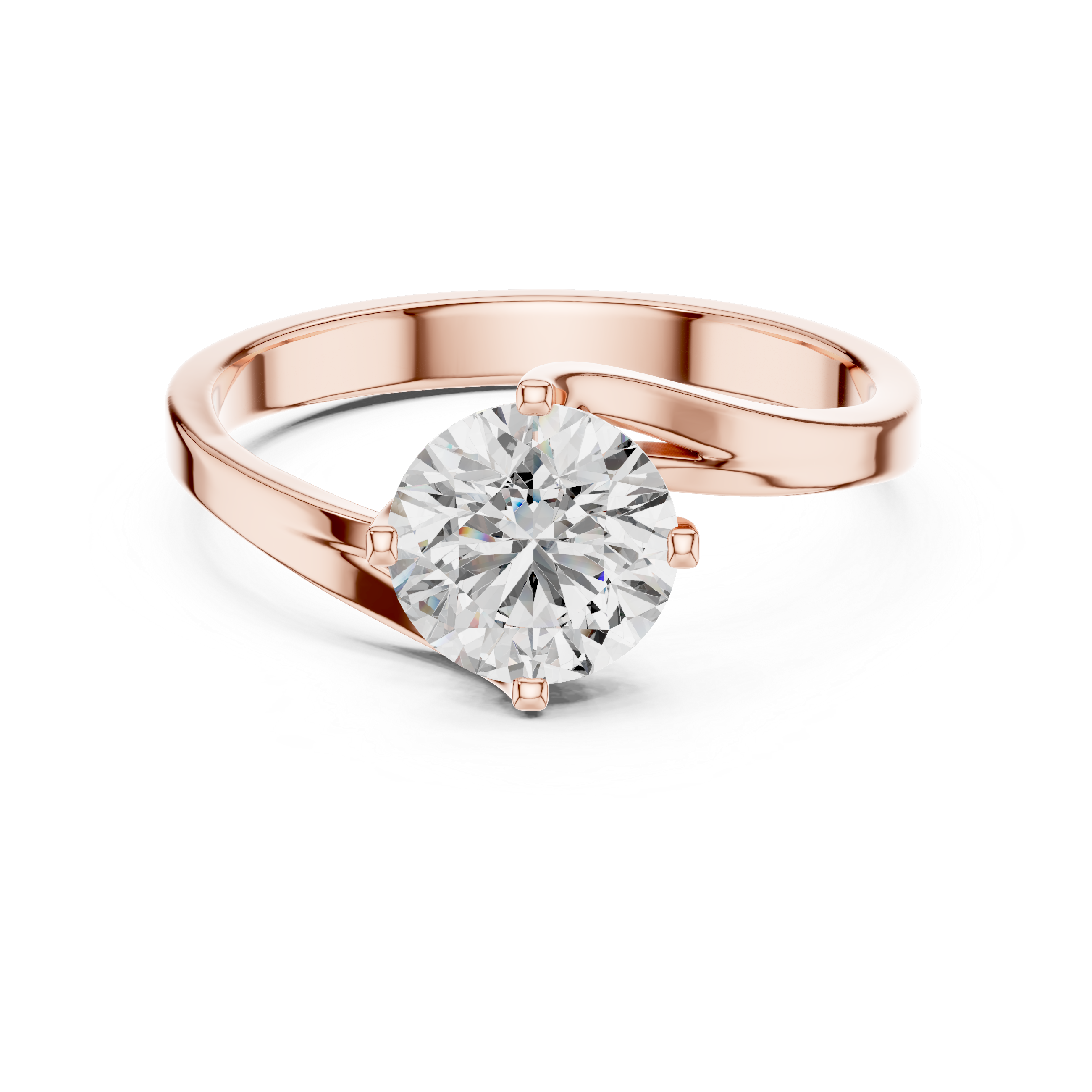 Modern Bypass Solitaire Engagement Ring with Split Shank Design