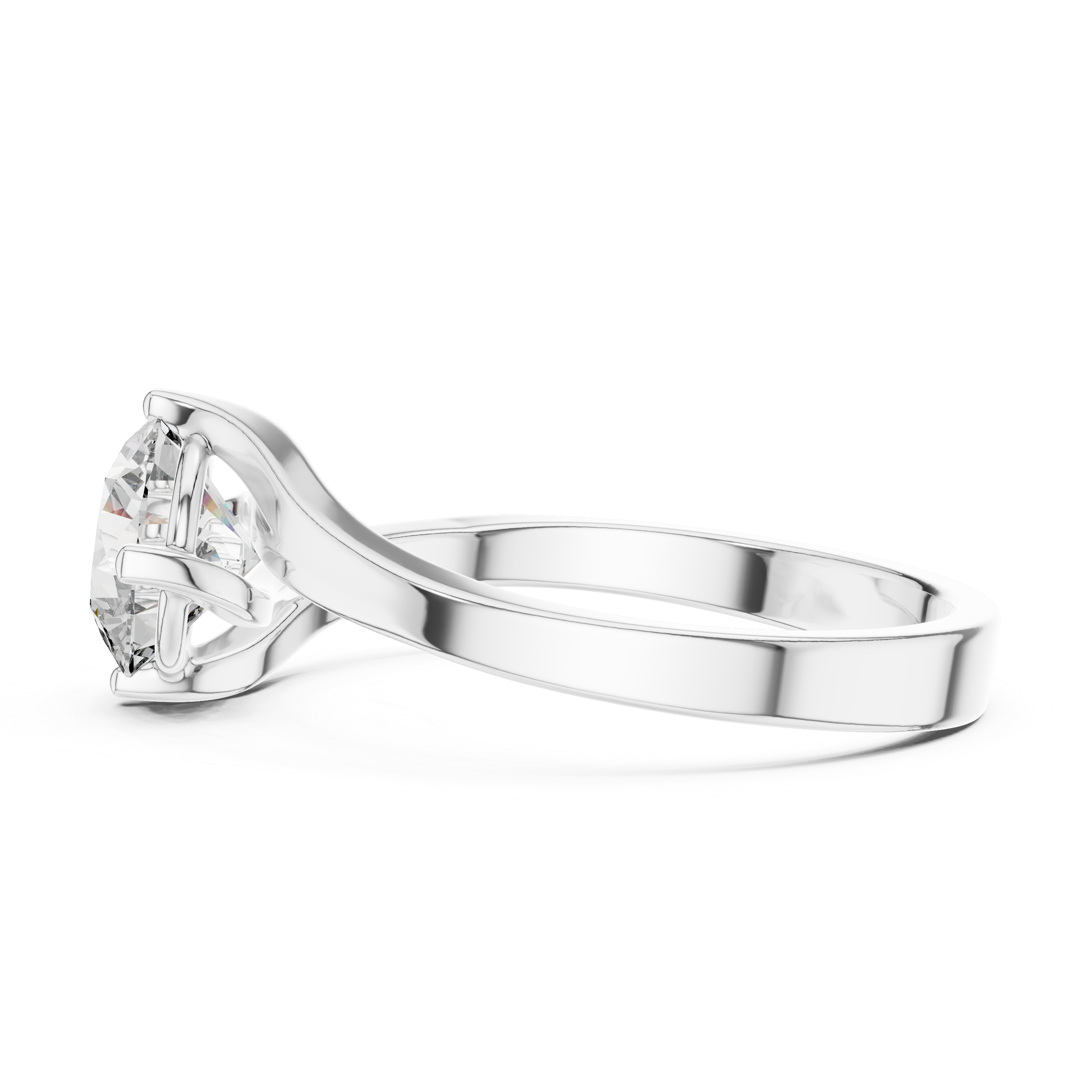 Modern Bypass Solitaire Engagement Ring with Split Shank Design