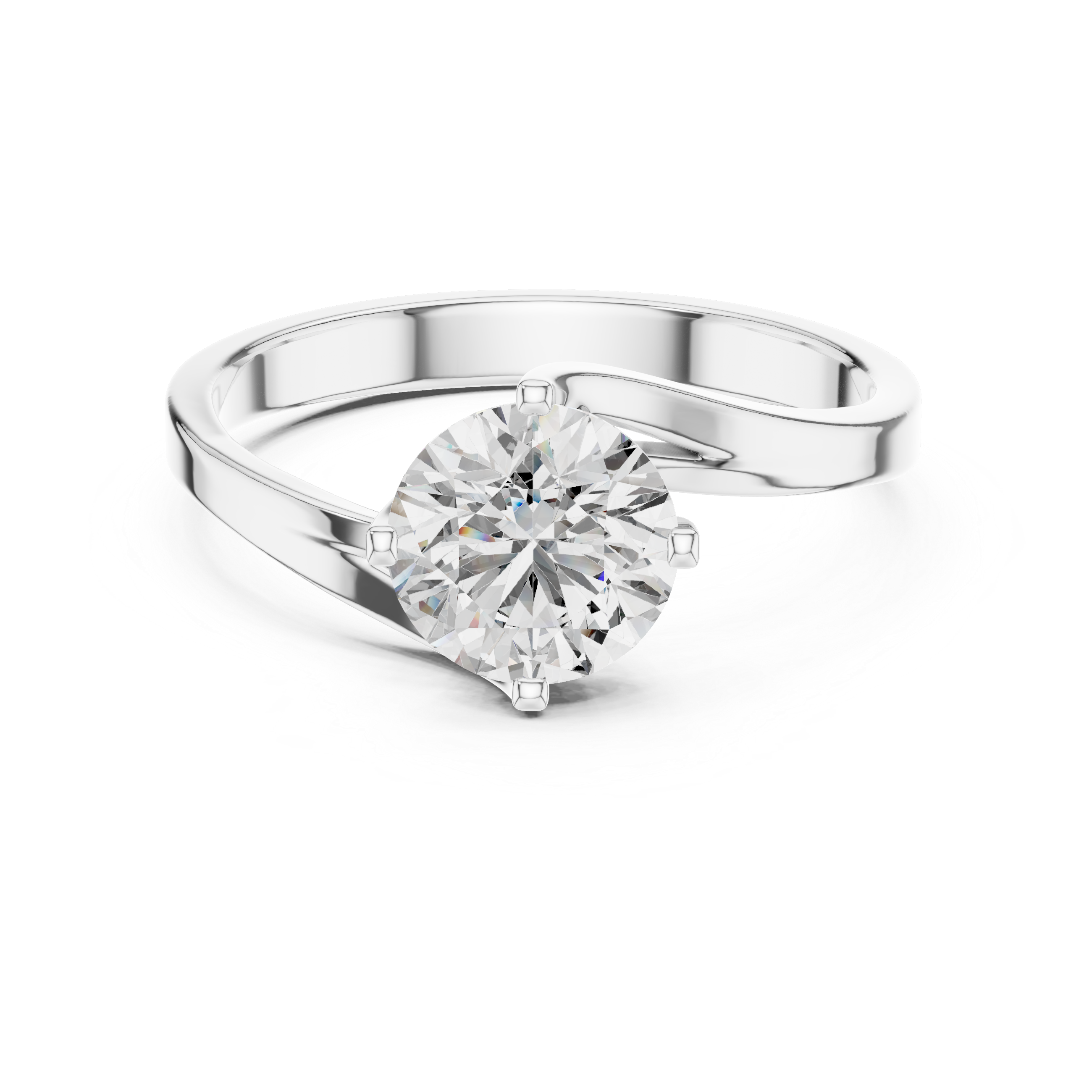 Modern Bypass Solitaire Engagement Ring with Split Shank Design