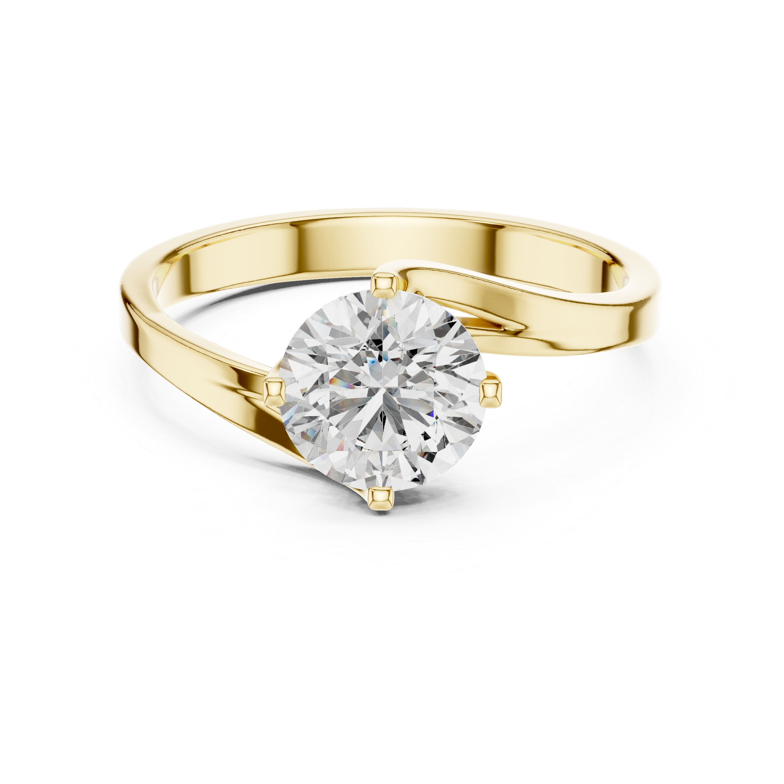 Modern Bypass Solitaire Engagement Ring with Split Shank Design