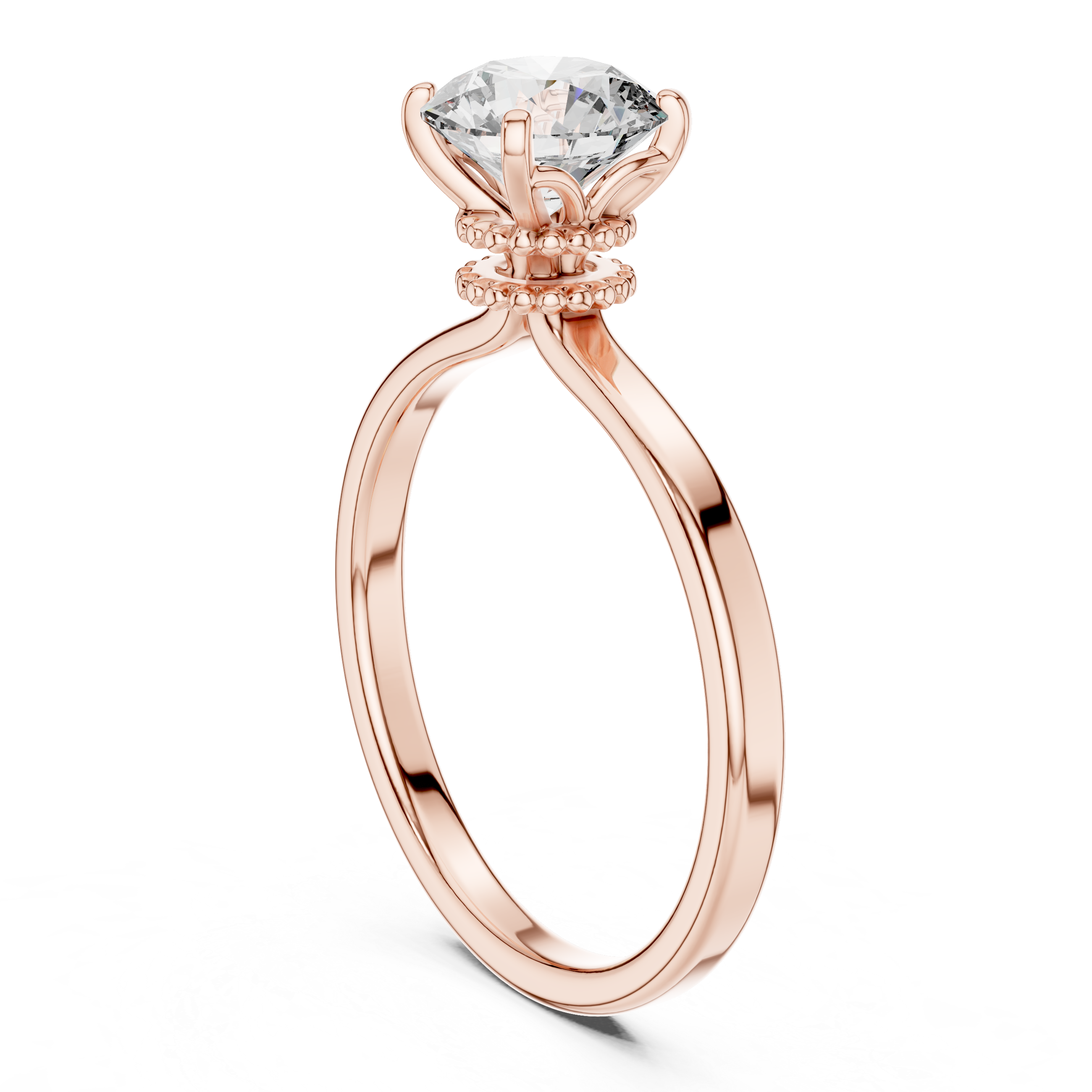 Minimalist Solitaire Engagement Ring with Beaded Gallery Detail