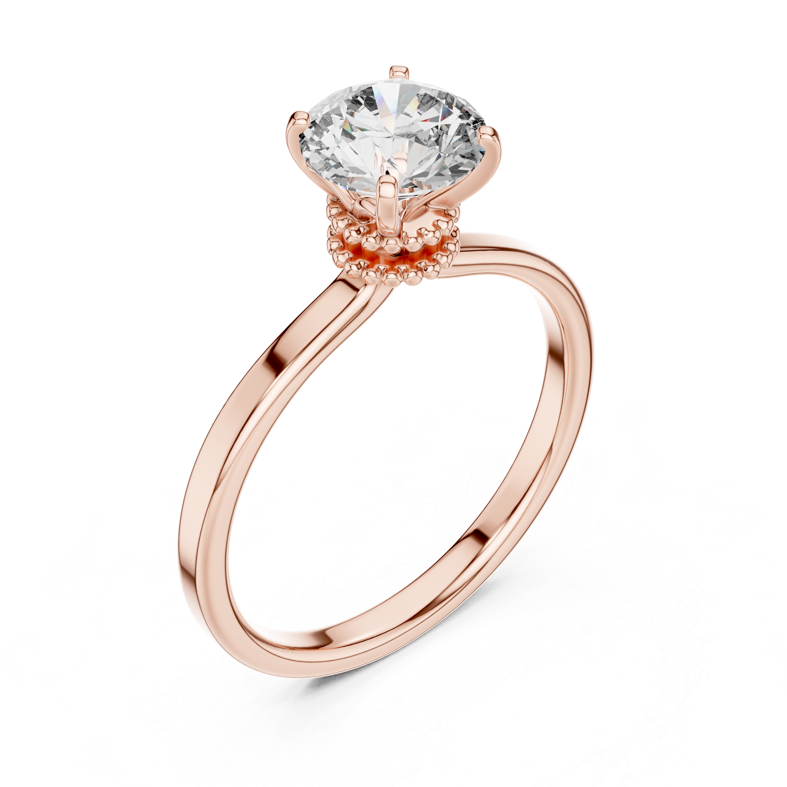 Minimalist Solitaire Engagement Ring with Beaded Gallery Detail