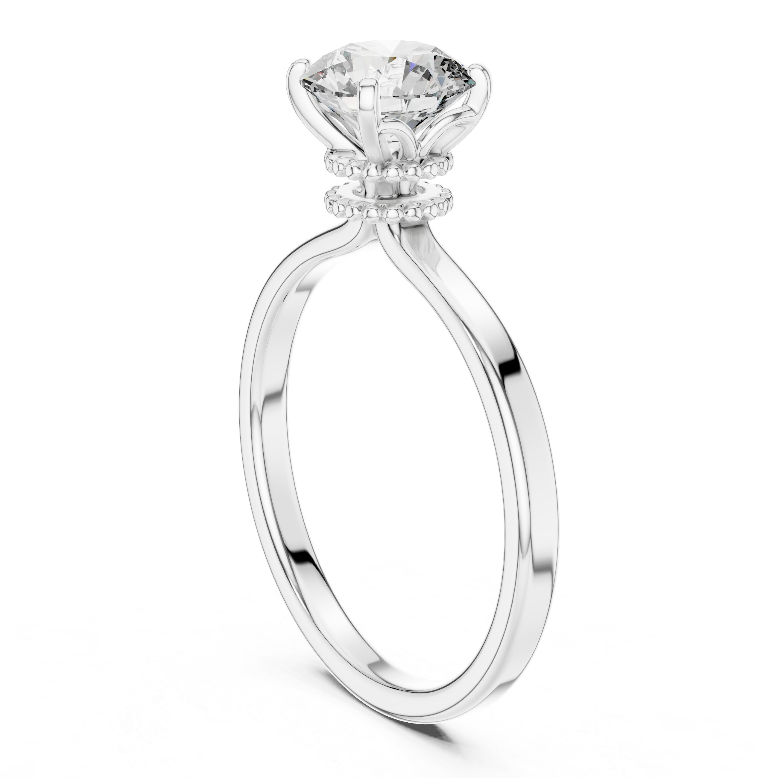 Minimalist Solitaire Engagement Ring with Beaded Gallery Detail