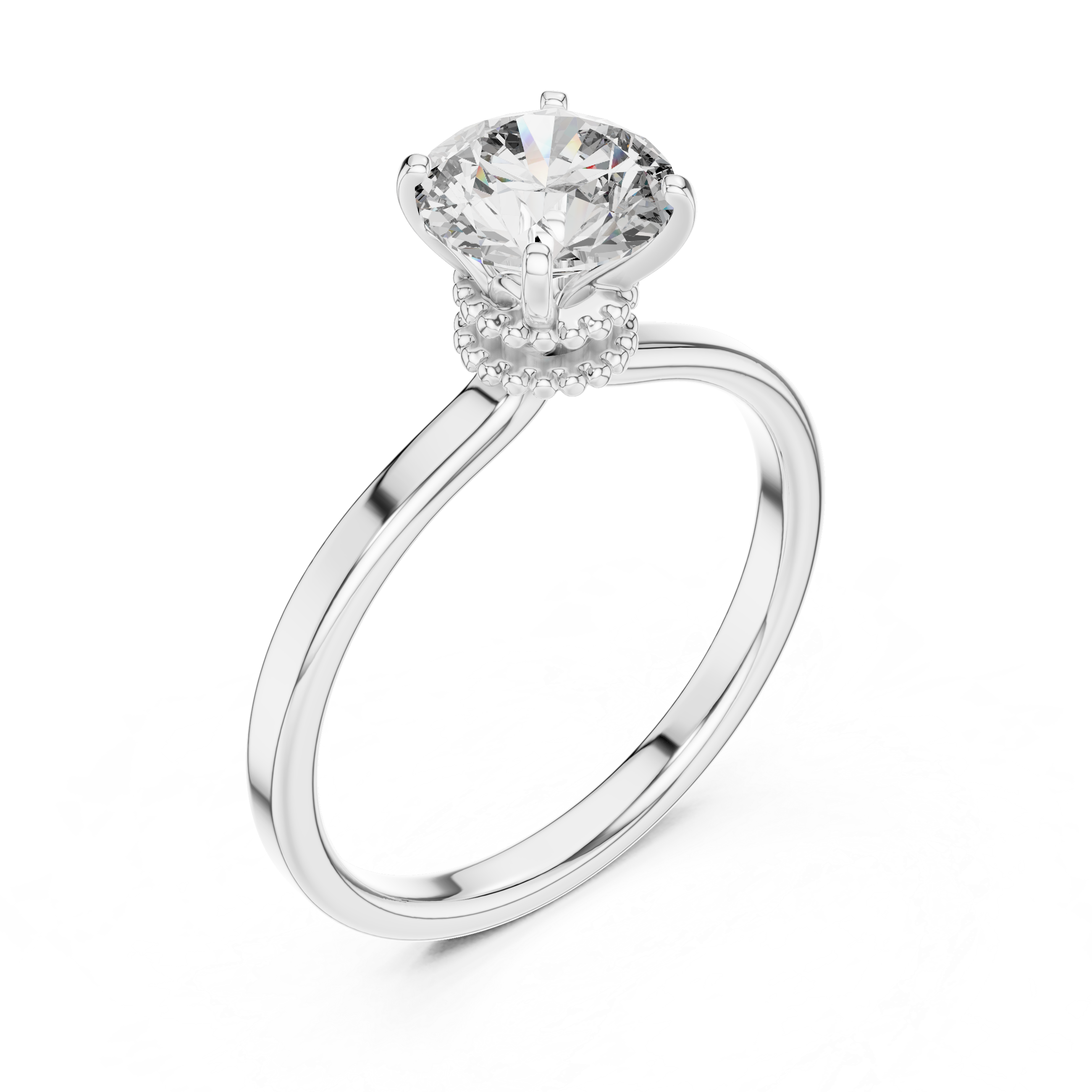 Minimalist Solitaire Engagement Ring with Beaded Gallery Detail