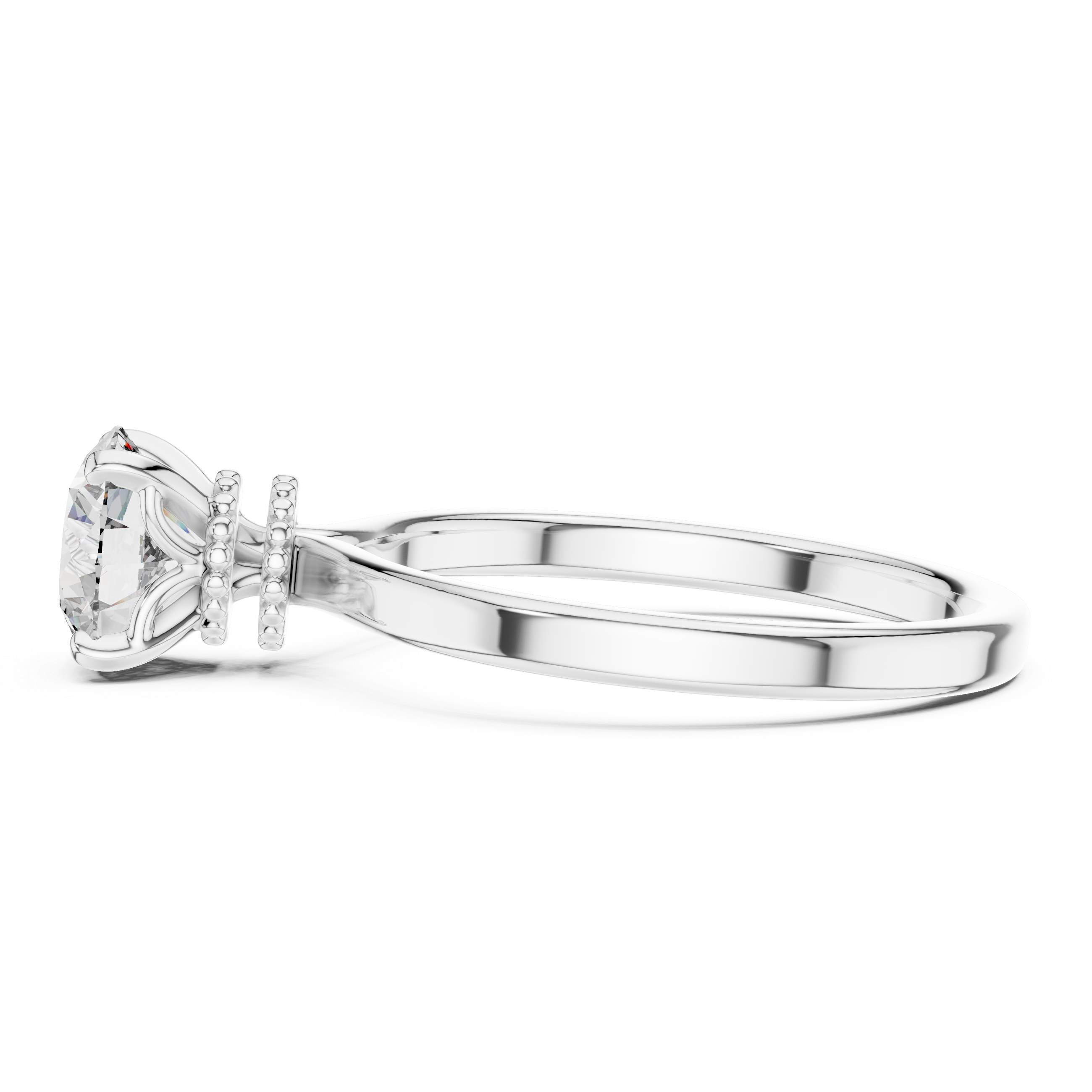 Minimalist Solitaire Engagement Ring with Beaded Gallery Detail