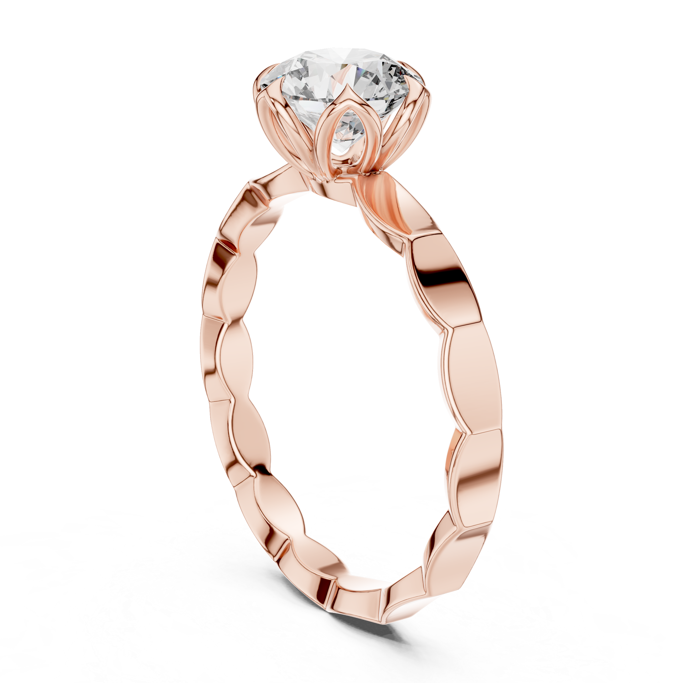 Floral Inspired Solitaire Engagement Ring with Petal Prong Setting