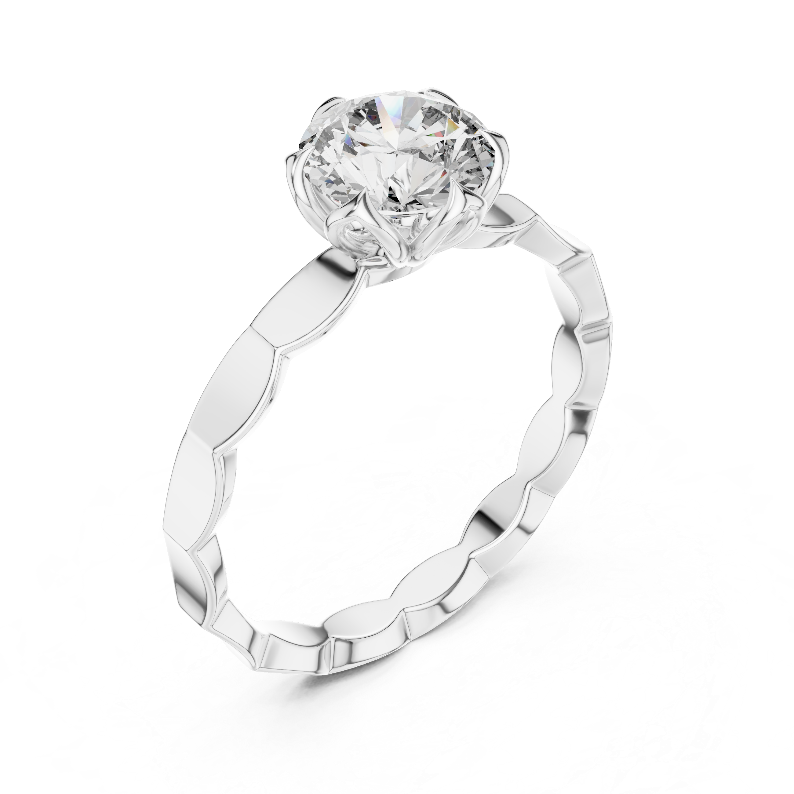 Floral Inspired Solitaire Engagement Ring with Petal Prong Setting