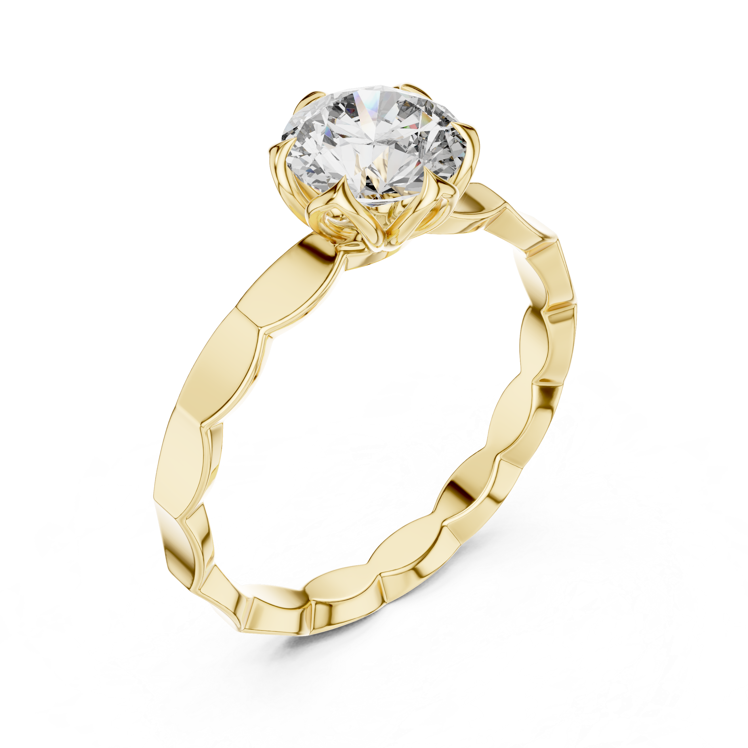 Floral Inspired Solitaire Engagement Ring with Petal Prong Setting