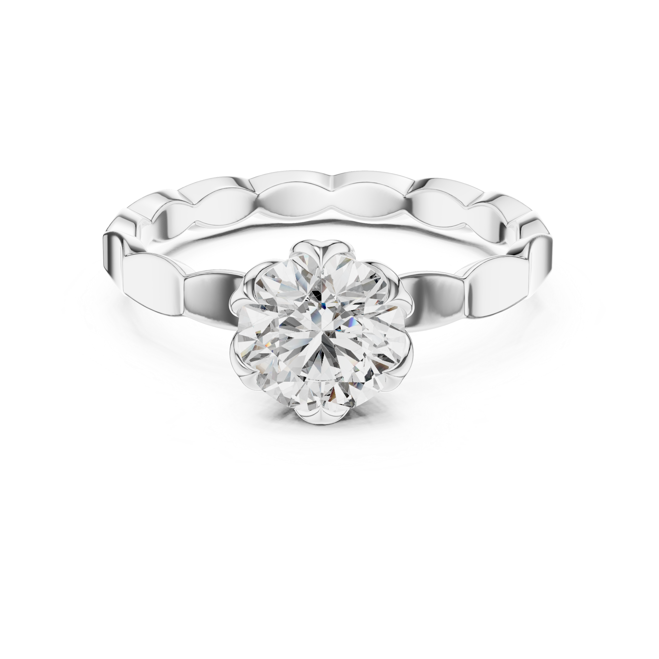 Floral Inspired Solitaire Engagement Ring with Petal Prong Setting