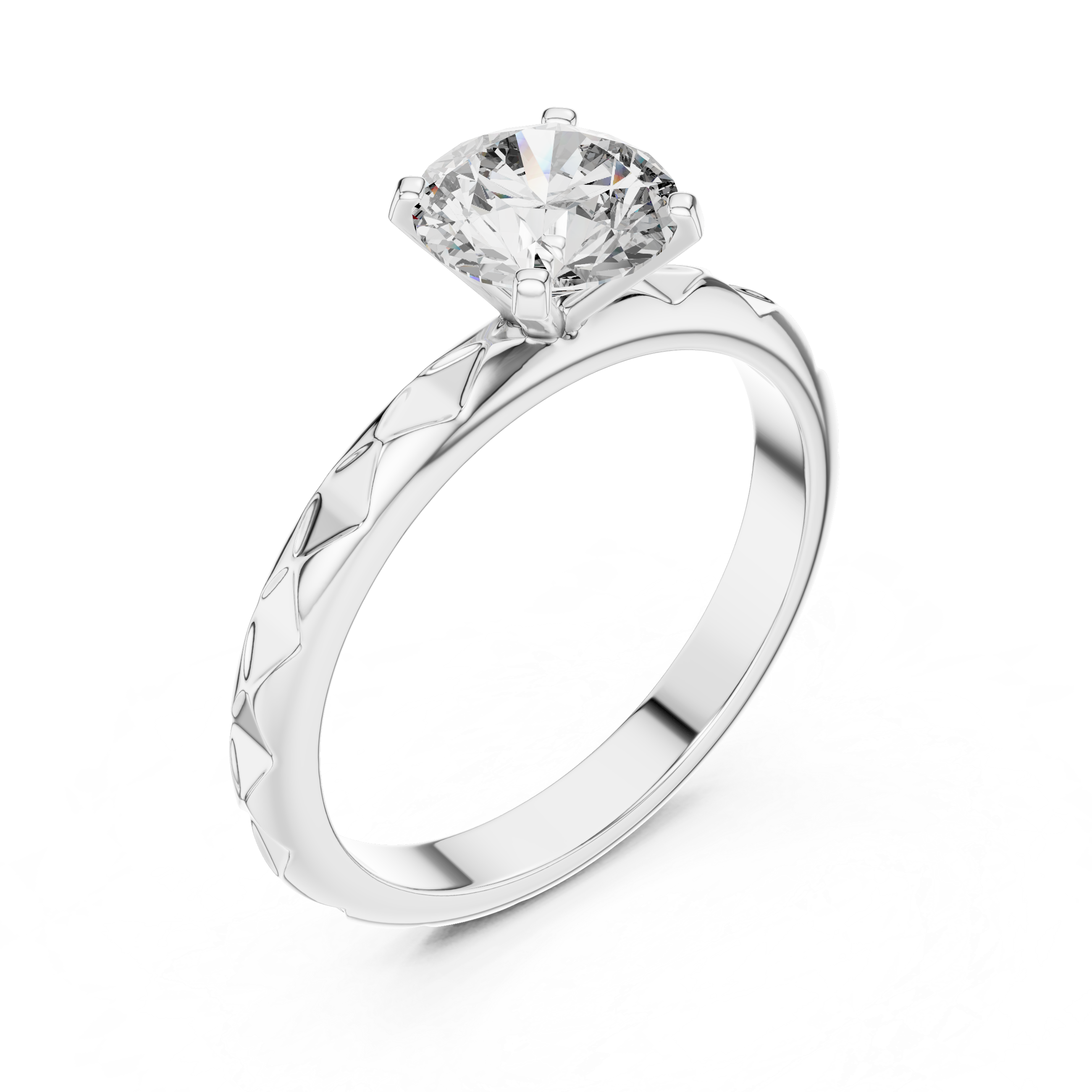 Vintage Inspired Solitaire Engagement Ring with Faceted Textured Band