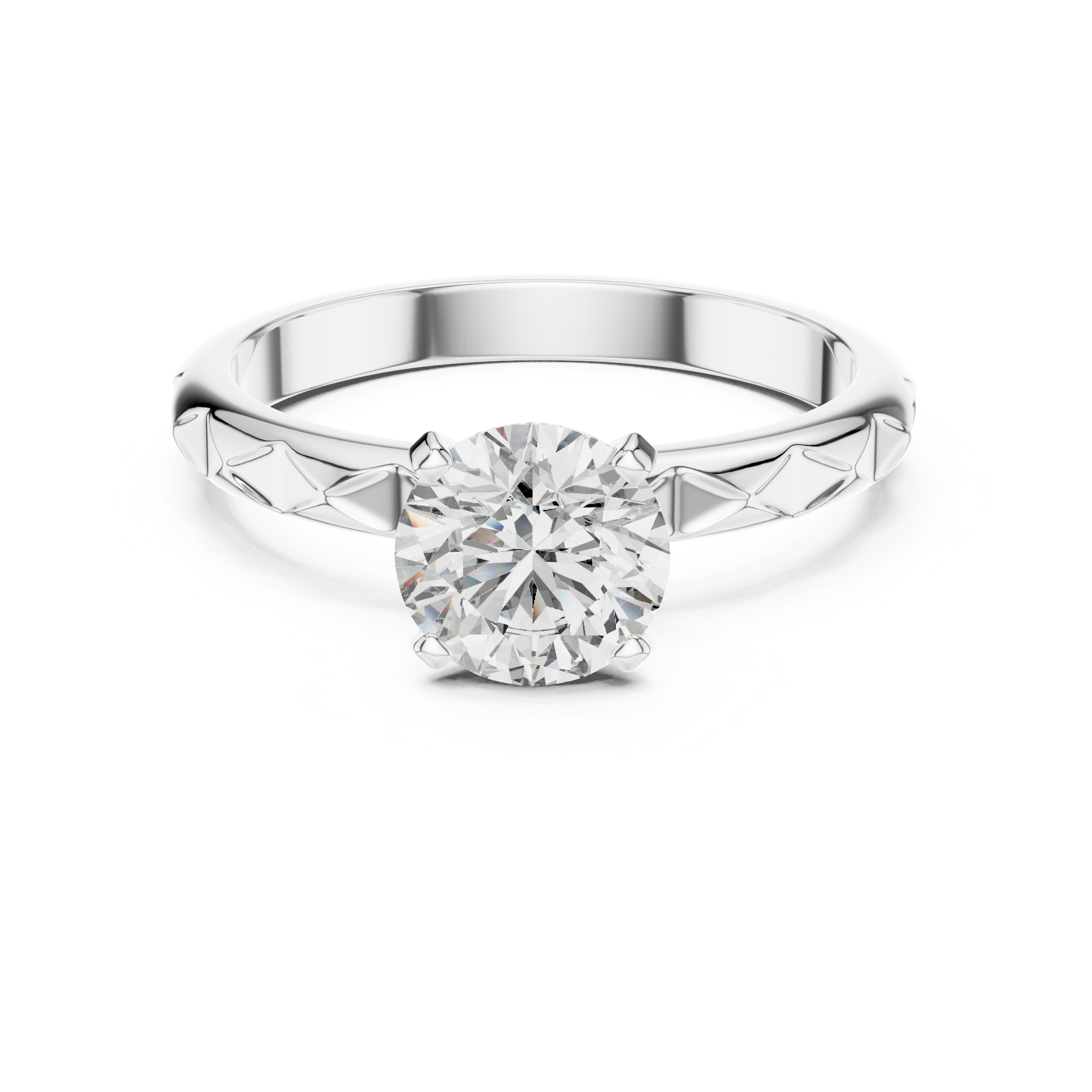 Vintage Inspired Solitaire Engagement Ring with Faceted Textured Band